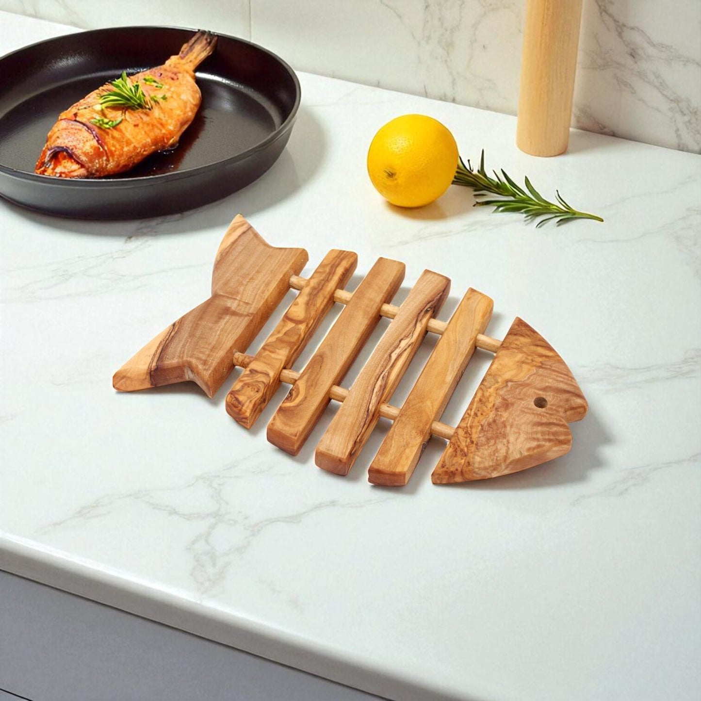 Handcrafted Olive Wood Fish-Shaped Trivet