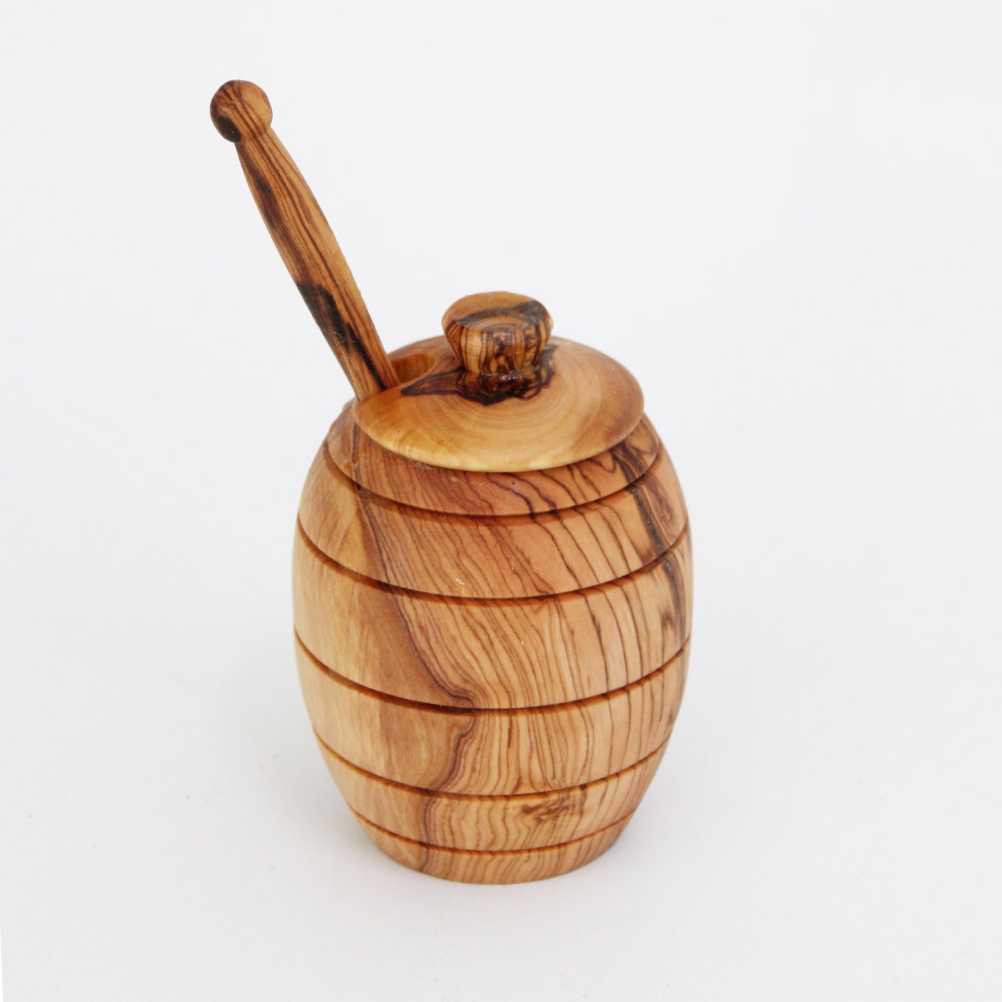Handmade Olive Wood Honey Jar with Dipper