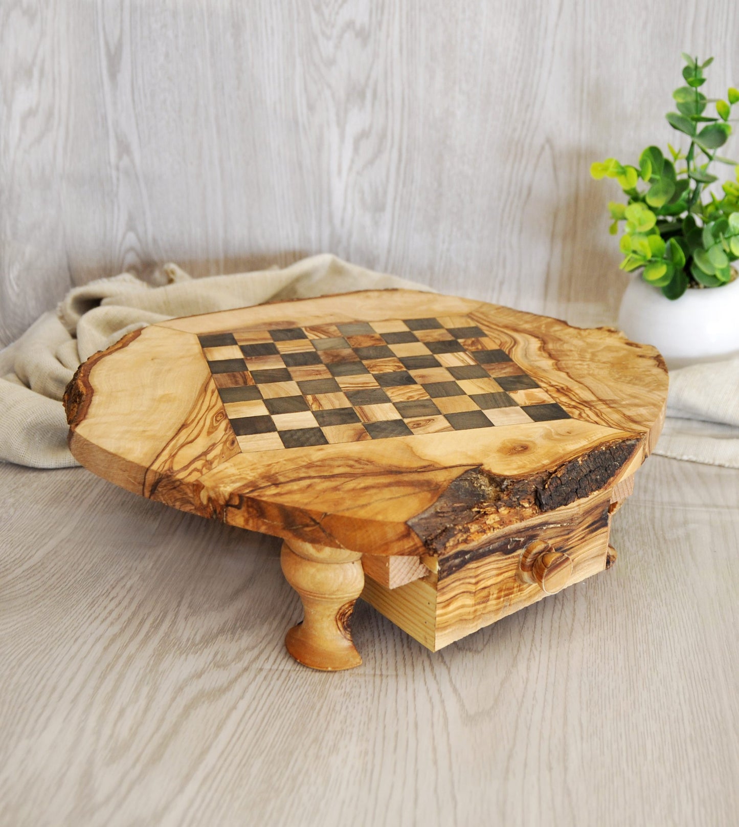 Rustic Olive Wood Chess Set with Drawer | Free Personalization