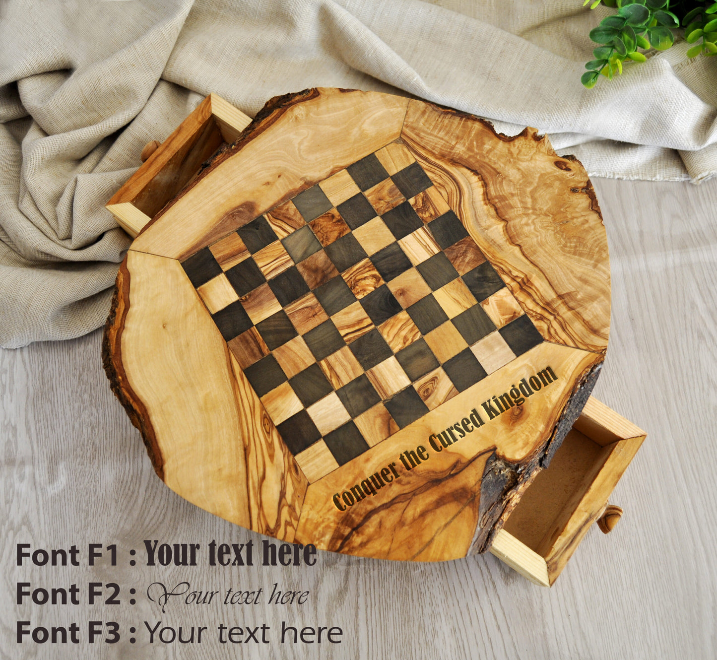 Rustic Olive Wood Chess Set with Drawer | Free Personalization