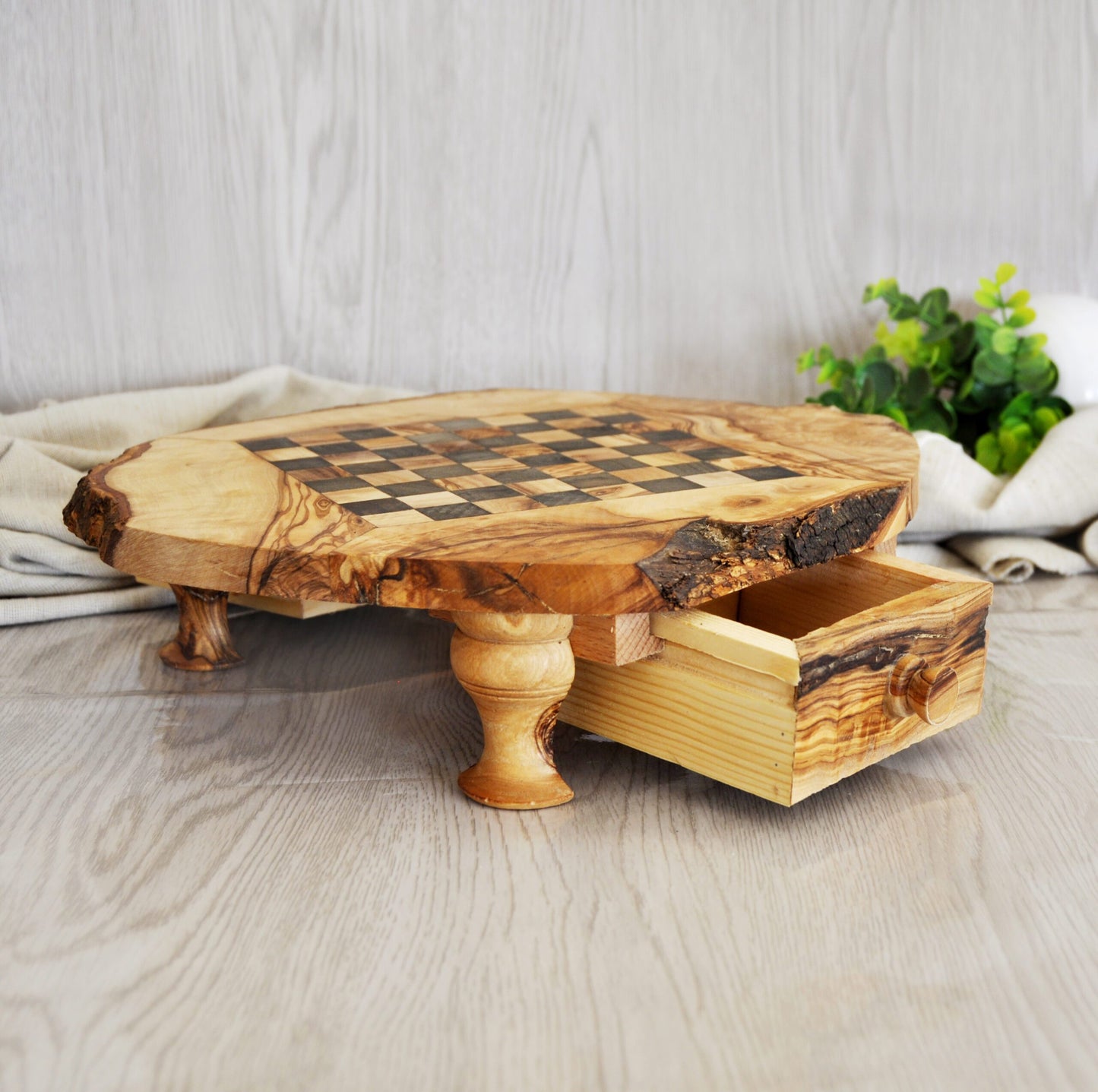 Rustic Olive Wood Chess Set with Drawer | Free Personalization