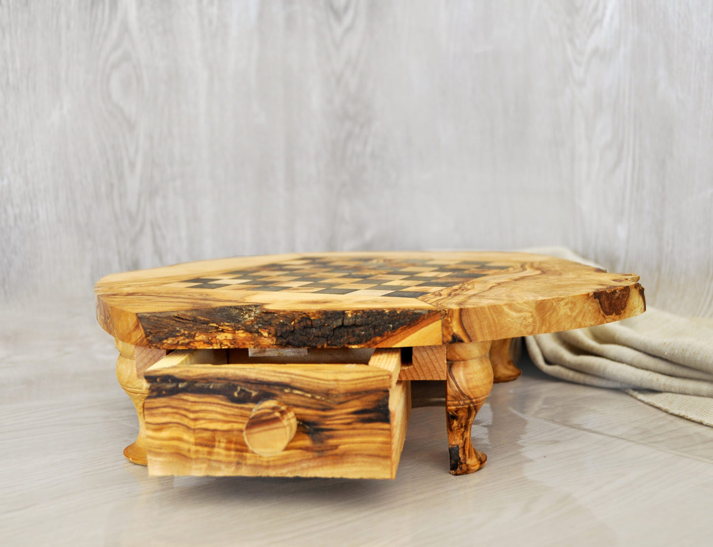 Rustic Olive Wood Chess Set with Drawer | Free Personalization