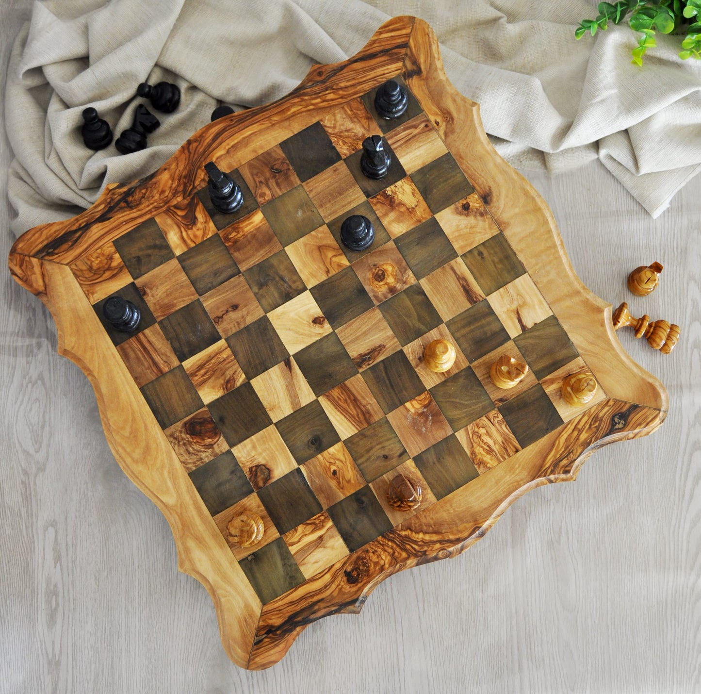 Luxury Olive Wood Chess Board Set with 32 handcrafted pieces. A perfect gift for game lovers and elegant home decor | FREE PERSONALIZATION !