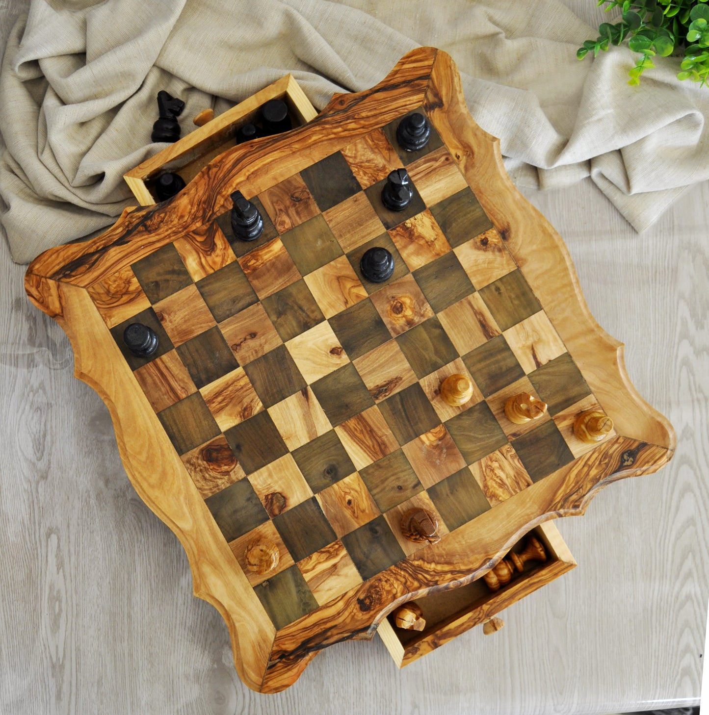 Luxury Olive Wood Chess Board Set with 32 handcrafted pieces. A perfect gift for game lovers and elegant home decor | FREE PERSONALIZATION !