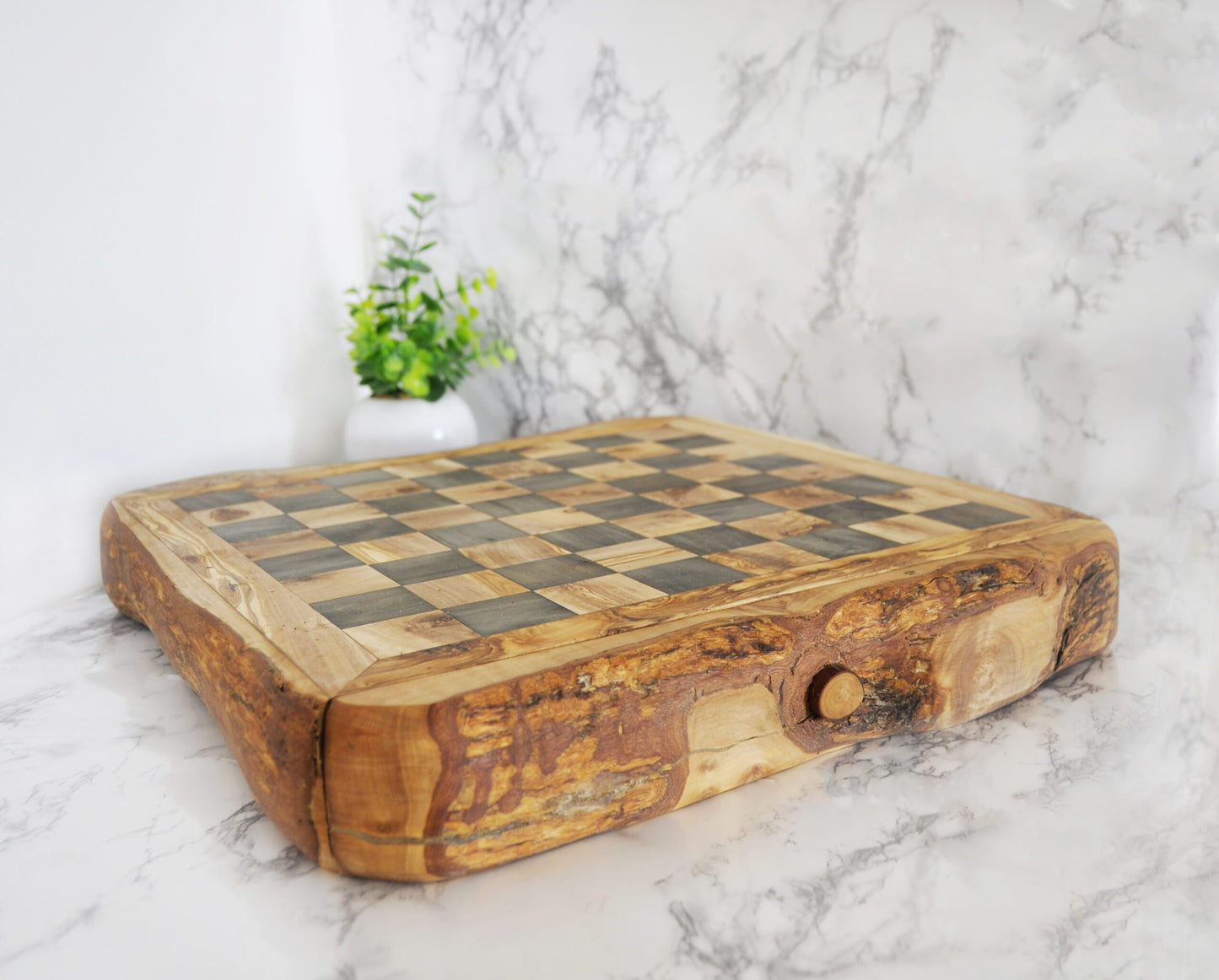 WOODEN CHESS WITH STORAGE RUSTIC