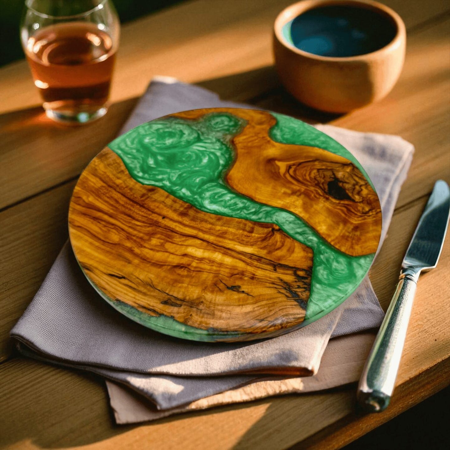 Olive Wood and Resin Lazy Susan