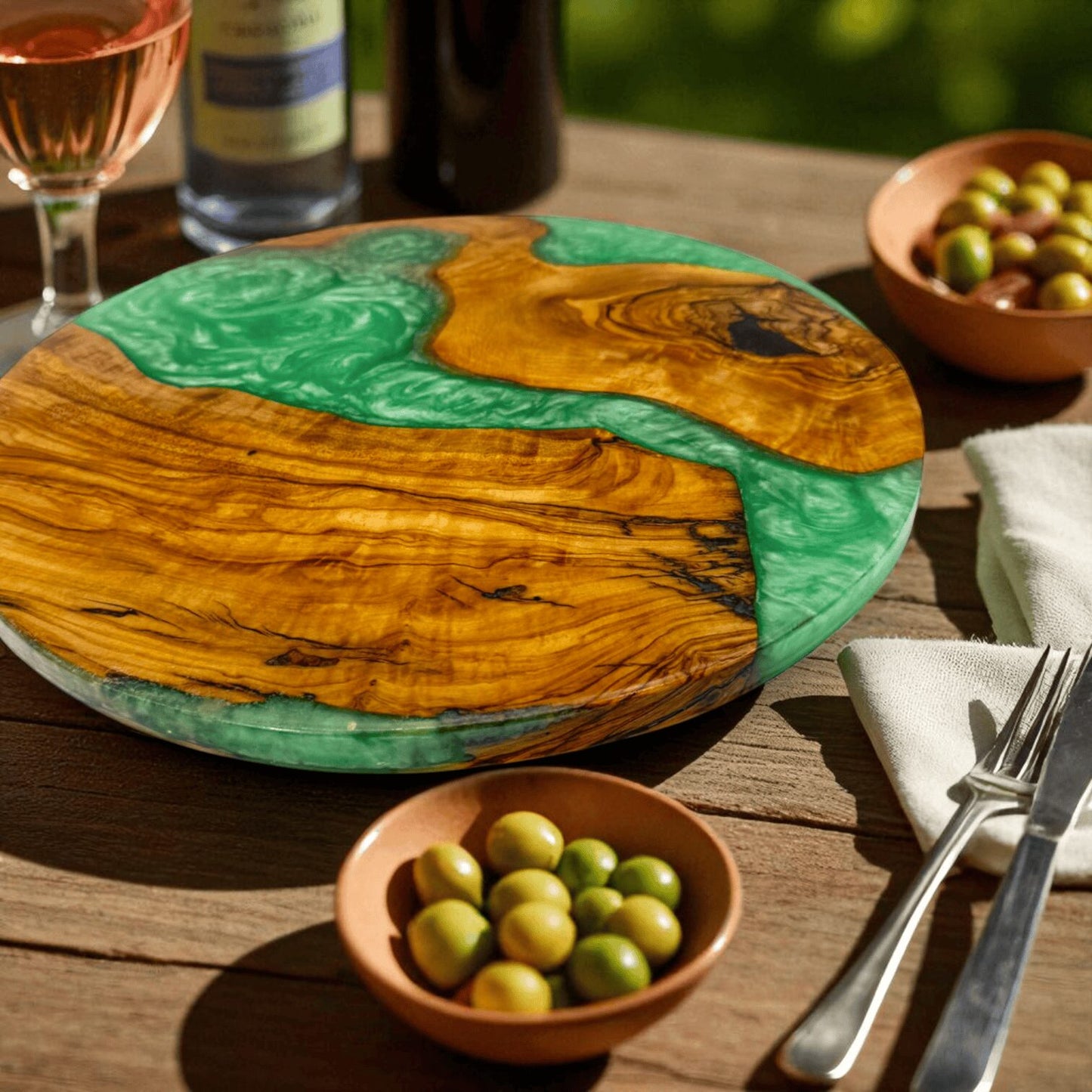 Olive Wood and Resin Lazy Susan