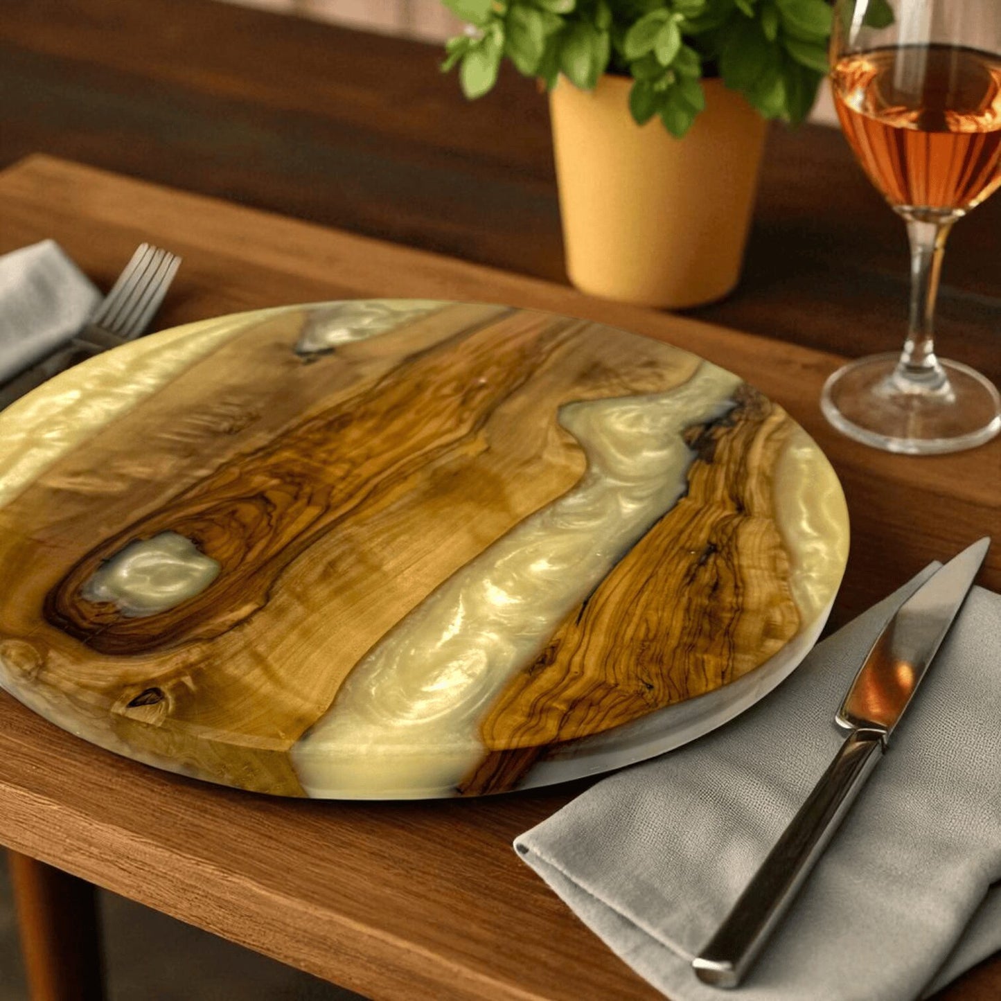 Olive Wood and Resin Lazy Susan
