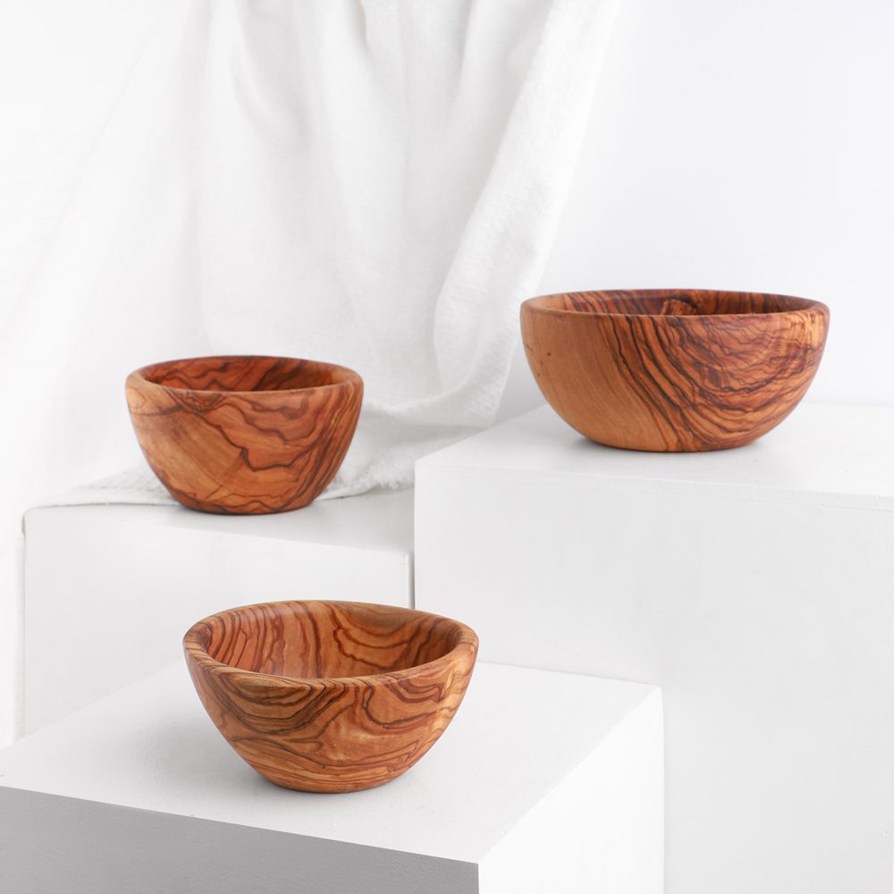 Handmade Olive Wood Bowls Set of 3 Serving Bowls Wooden Bowls + Wood Beewax