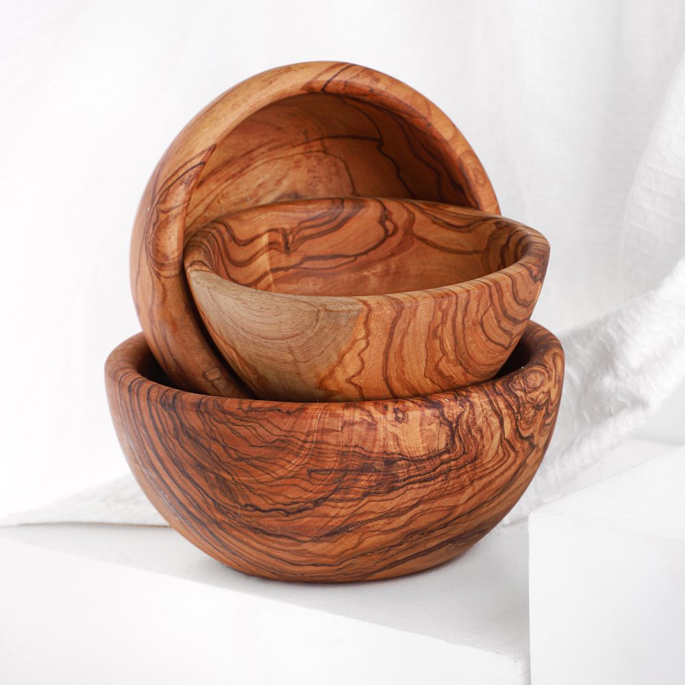 Handmade Olive Wood Bowls Set of 3 Serving Bowls Wooden Bowls + Wood Beewax