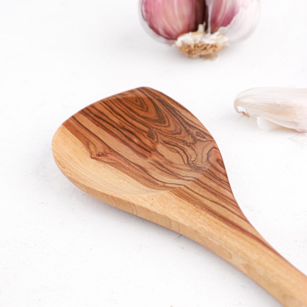 Handmade Olive Wood Corner Spoon for Mixing & Stirring