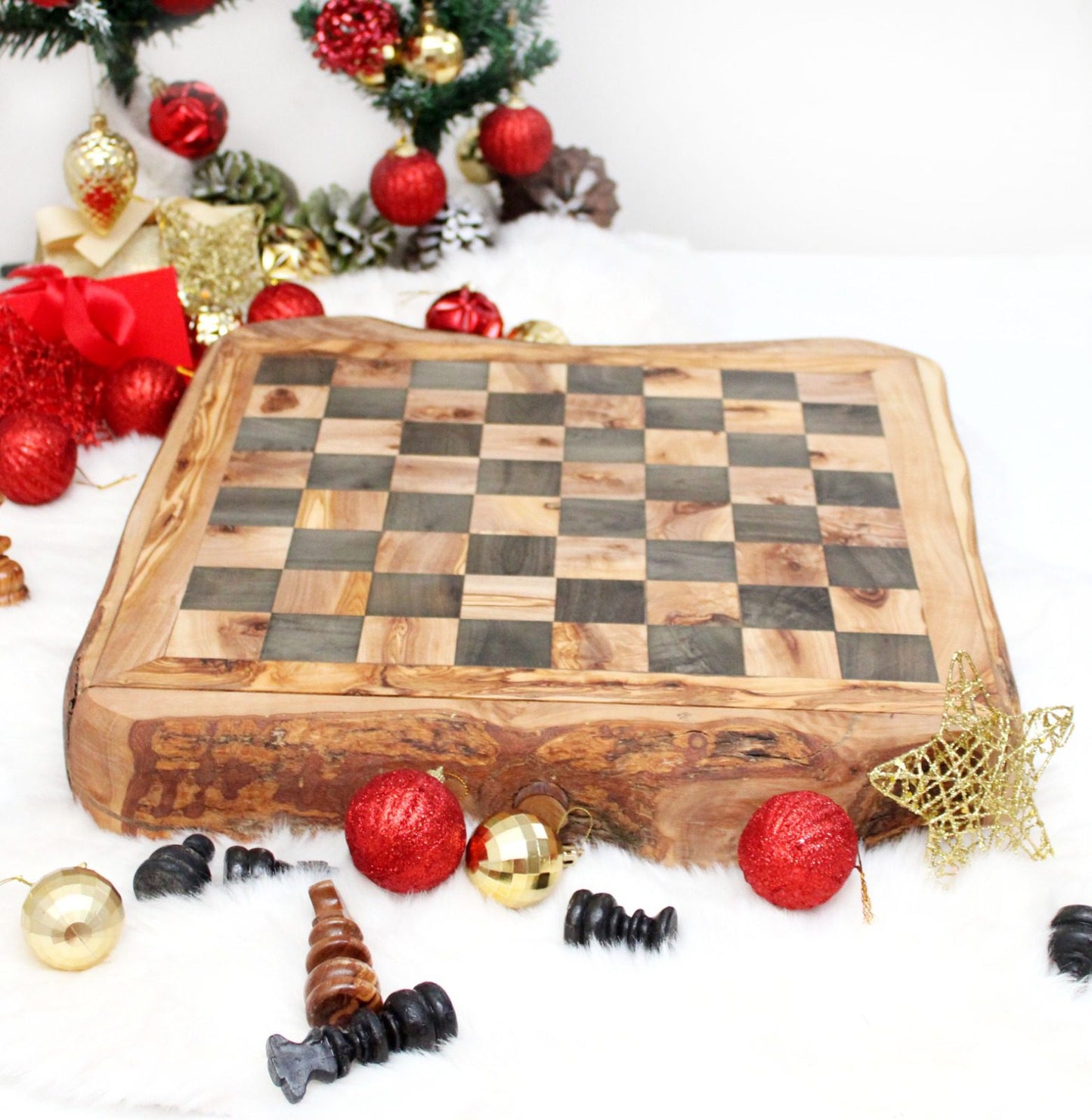 WOODEN CHESS WITH STORAGE RUSTIC