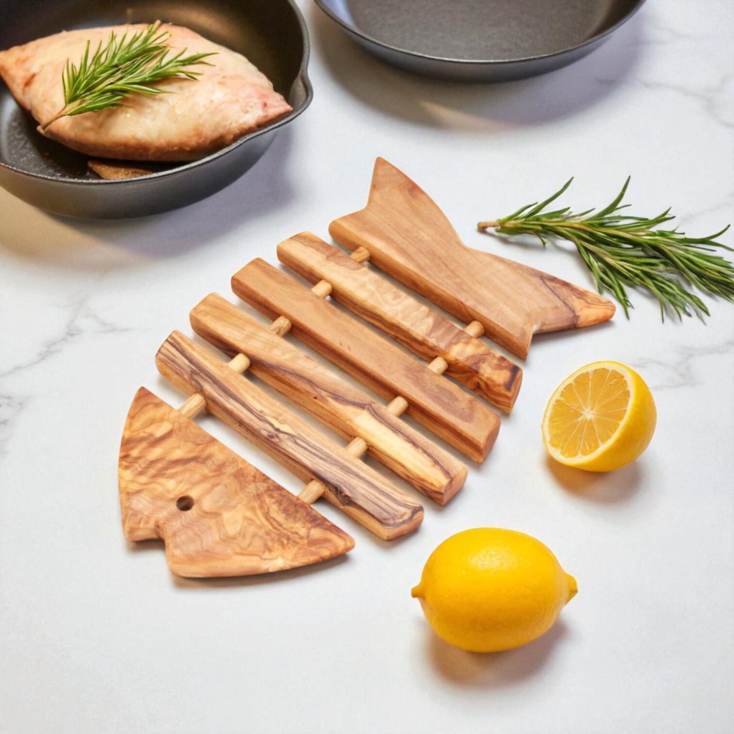 Handcrafted Olive Wood Fish-Shaped Trivet