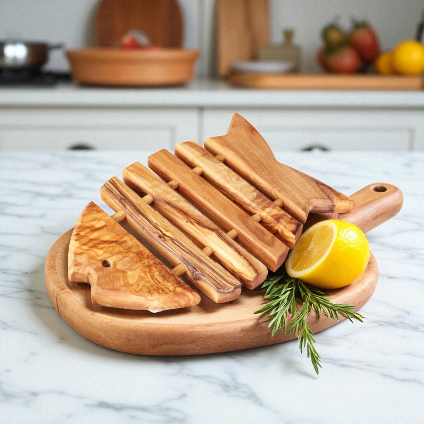 Handcrafted Olive Wood Fish-Shaped Trivet