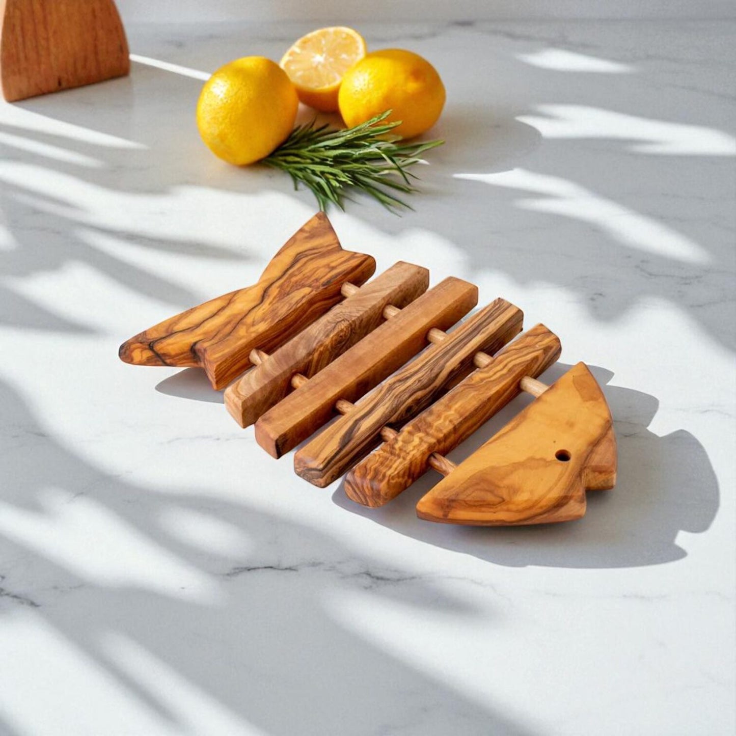 Handcrafted Olive Wood Fish-Shaped Trivet
