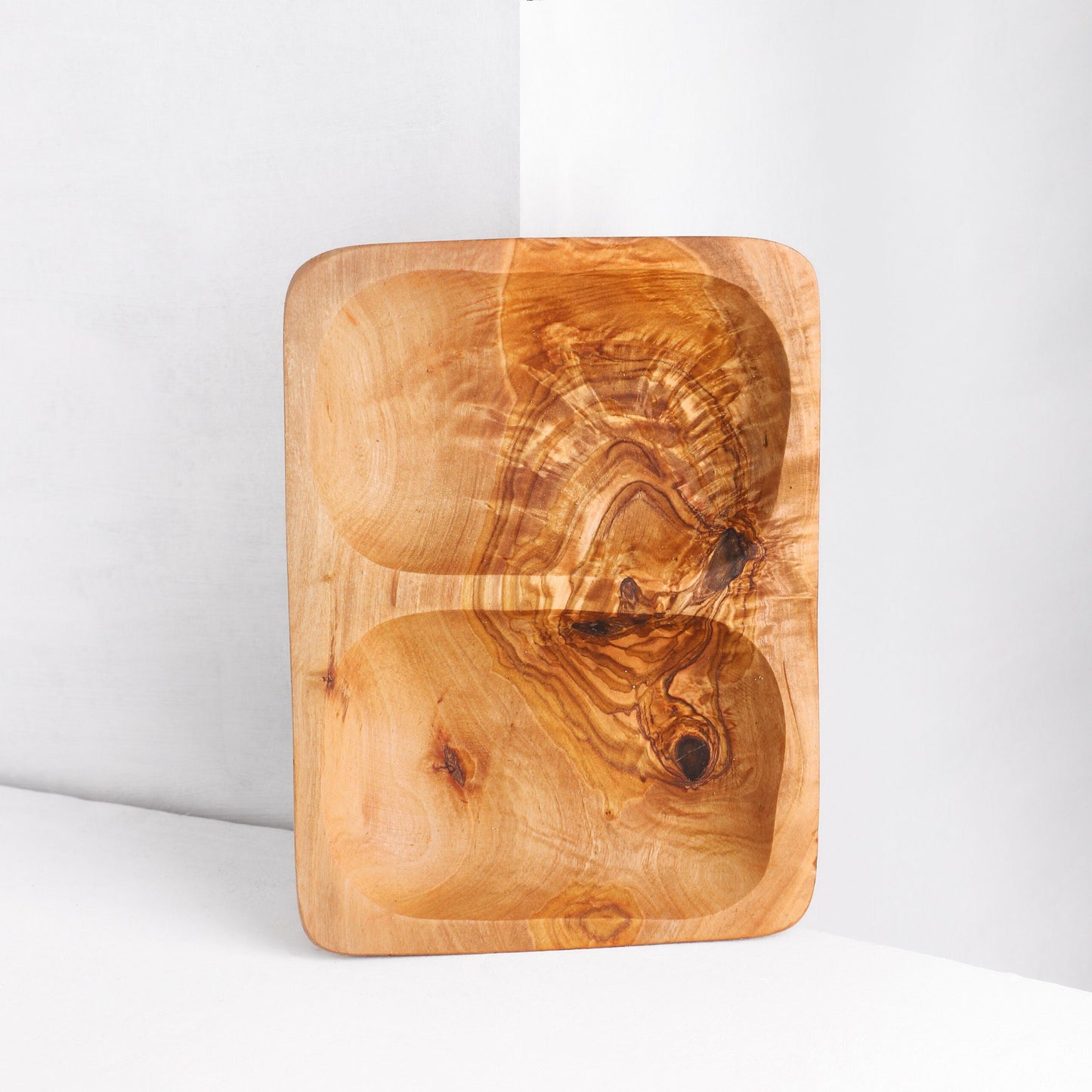 Mediterranean Olive Wood 2 Section Serving Tray, Handmade