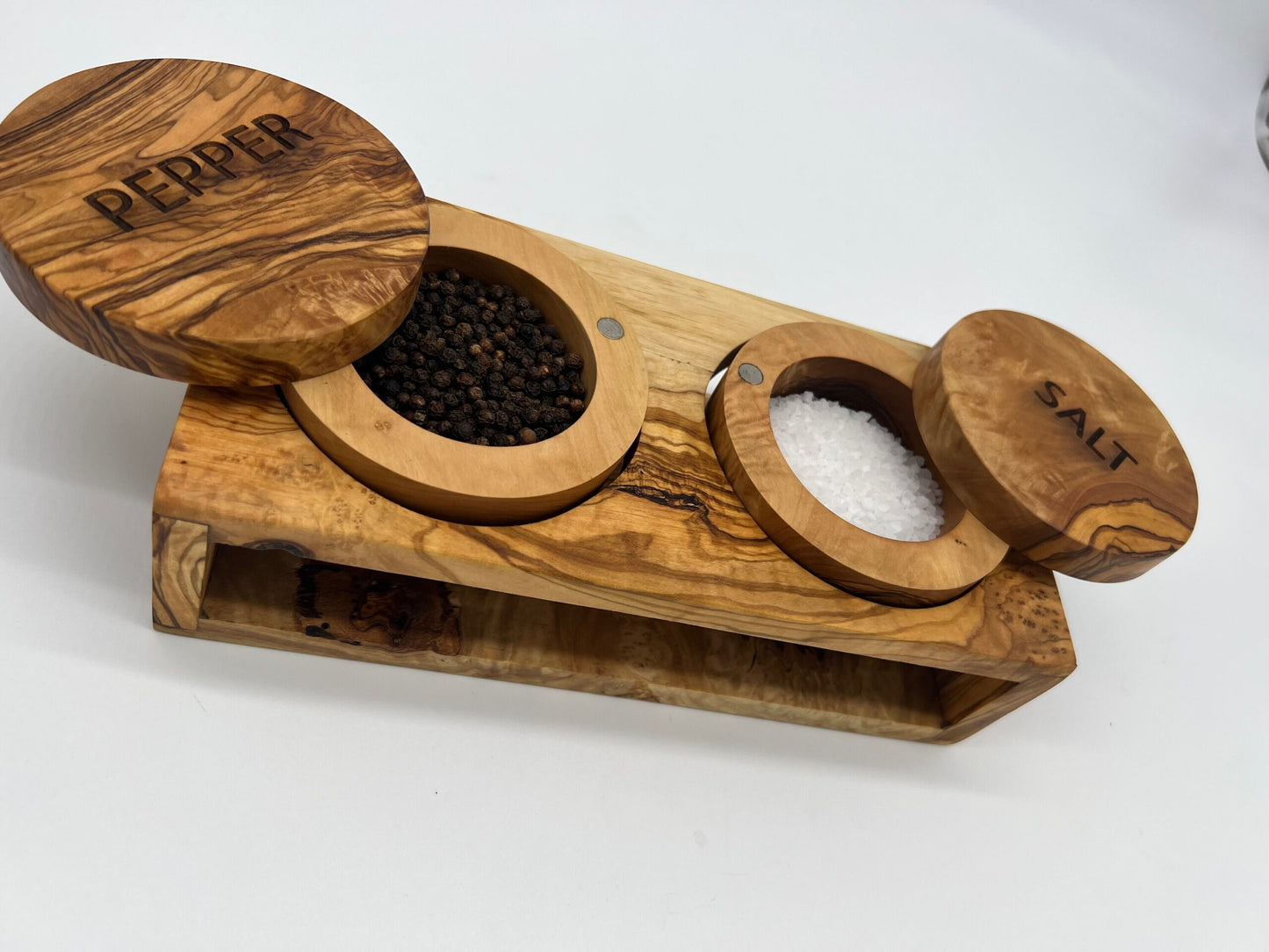 Mediterranean Olive Wood Salt an pepper jars Handmade
