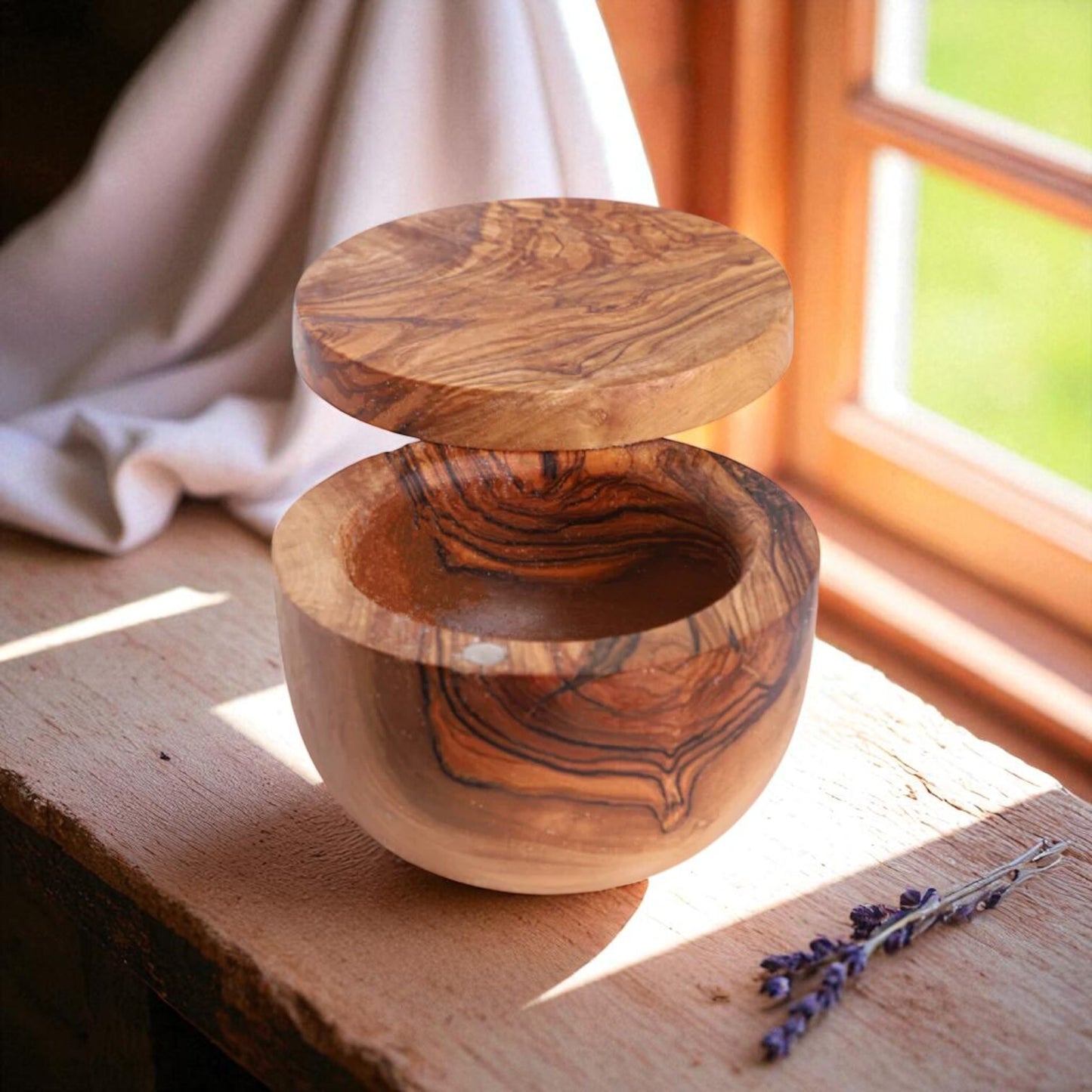 Olive Wood Salt Cellar with Magnetic Lid