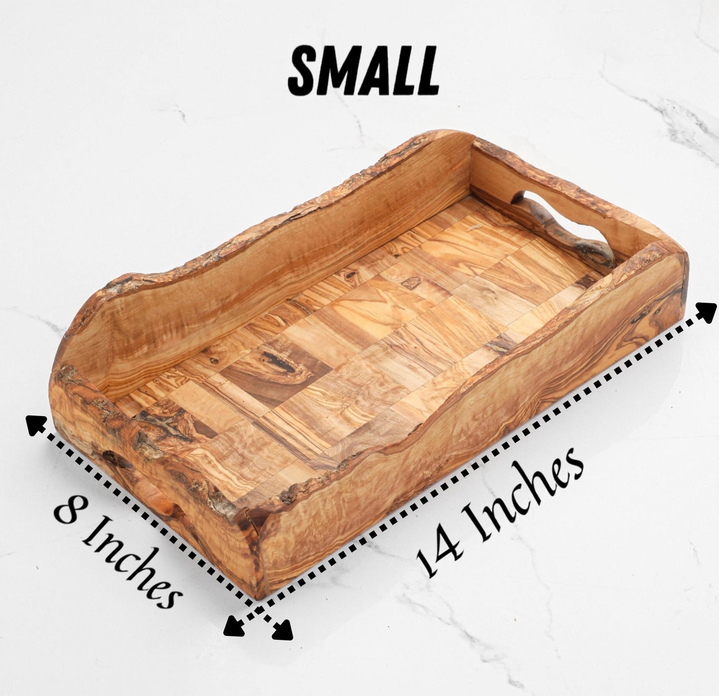 Handcrafted Olive Wood Tray with Handles | Rustic Wooden Serving Tray