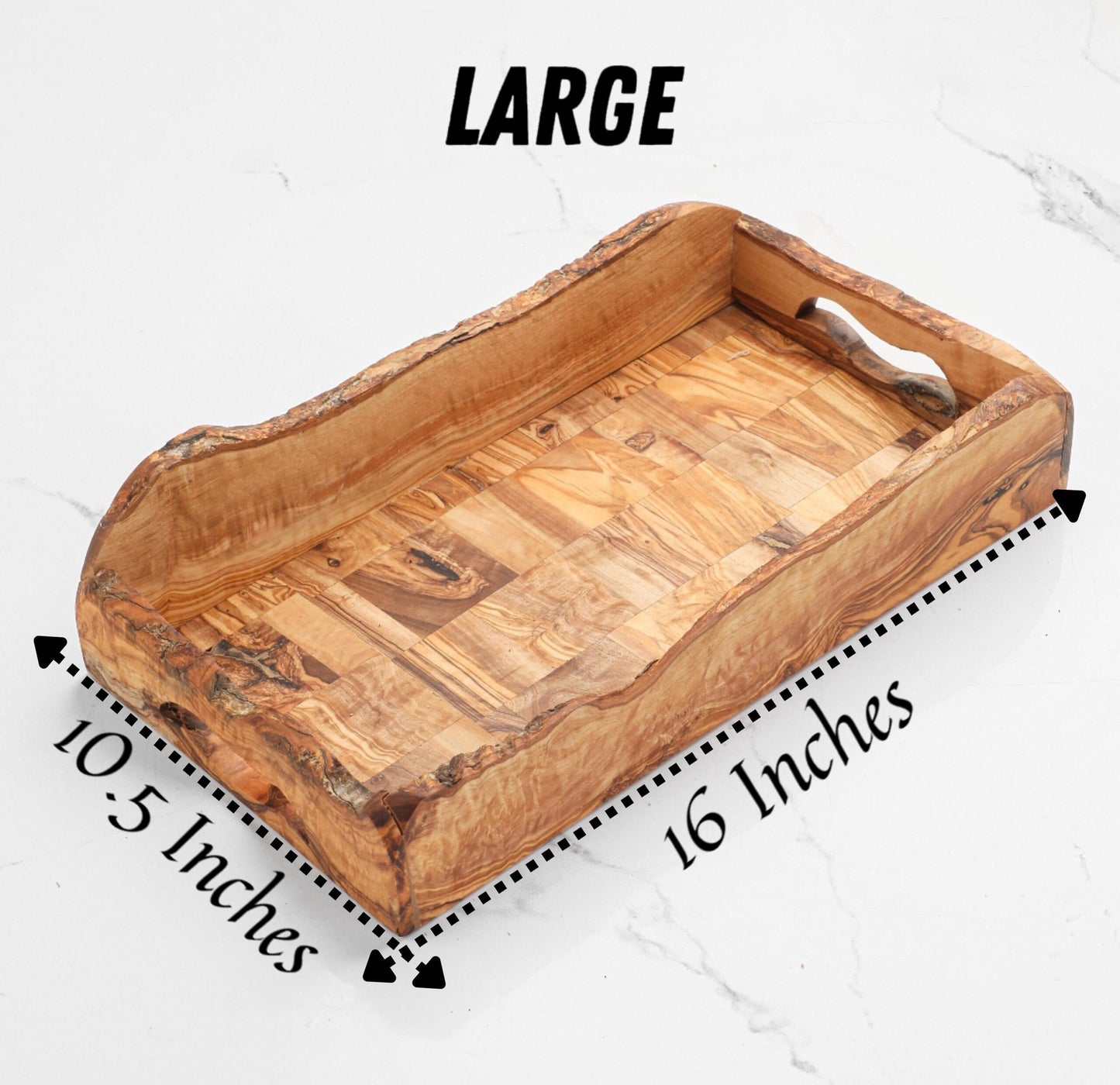 Handcrafted Olive Wood Tray with Handles | Rustic Wooden Serving Tray