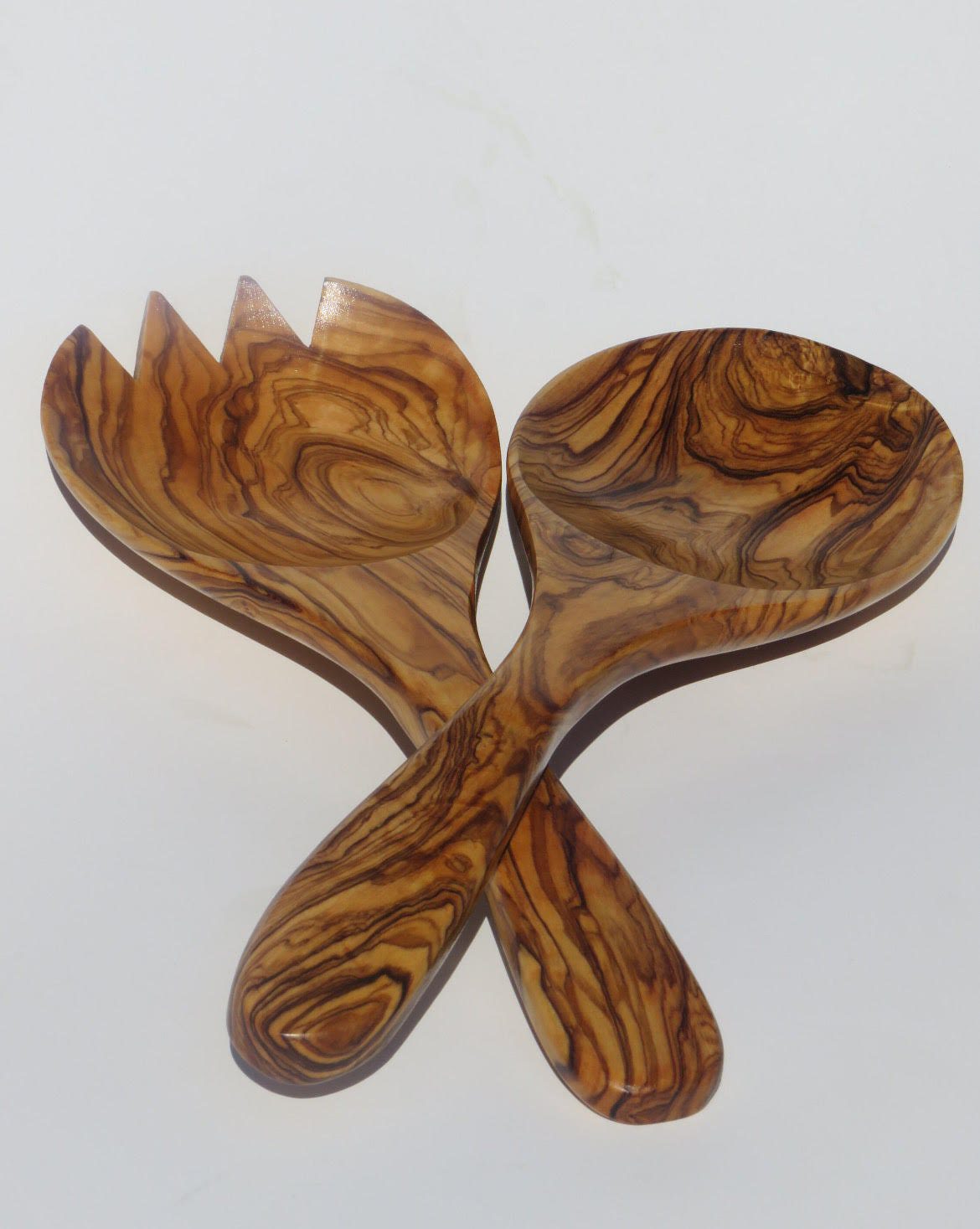 Handcrafted Olive Wood Serving Utensils: Rustic Spoon & Pasta Fork Set