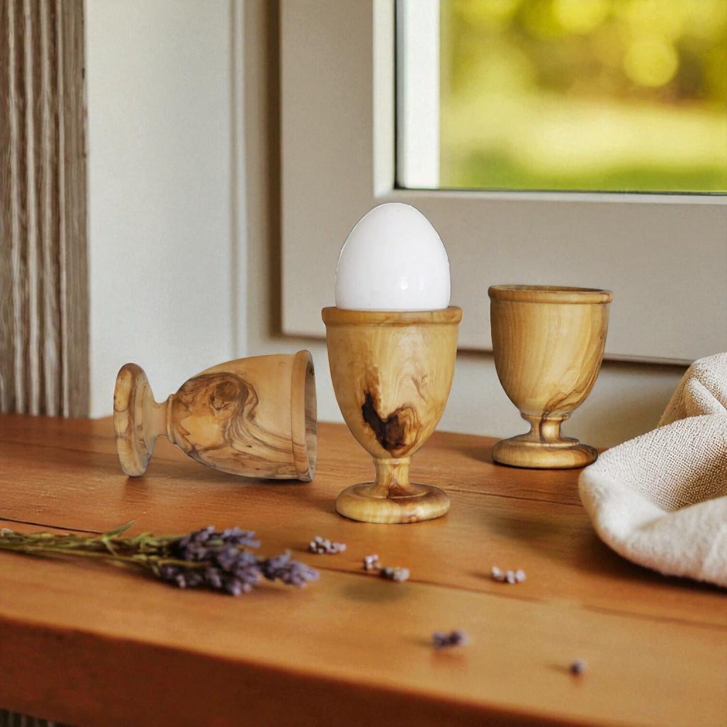 Rustic Olive Wood Egg Cups