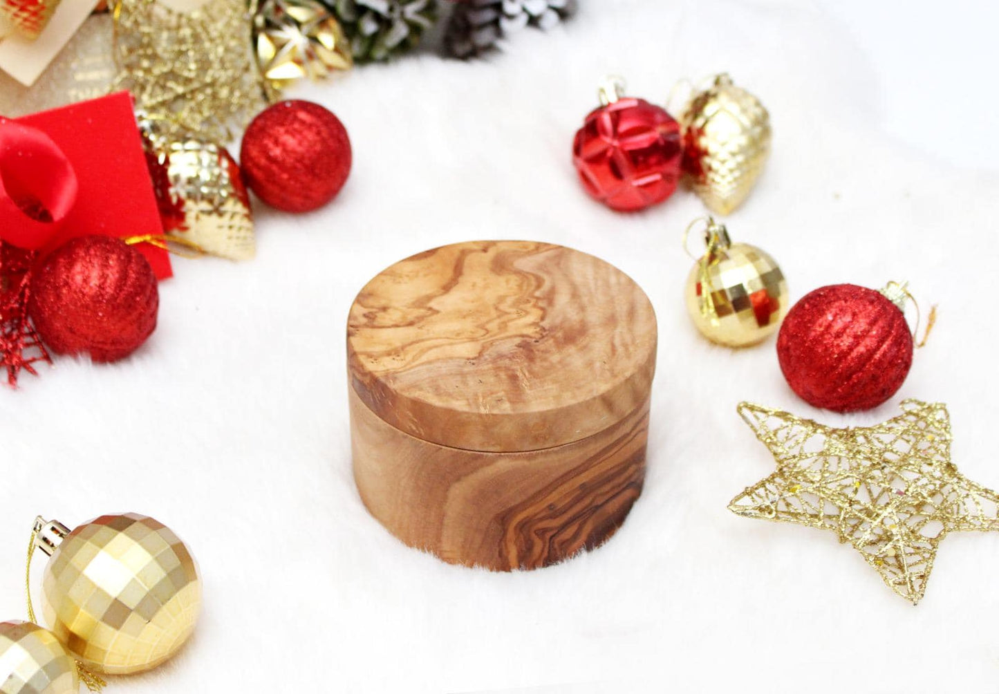 Custom Olive Wood Salt Cellar with Lid - Artisan Salt & Pepper Holder with Dual Sections | Perfect gift for cooks |