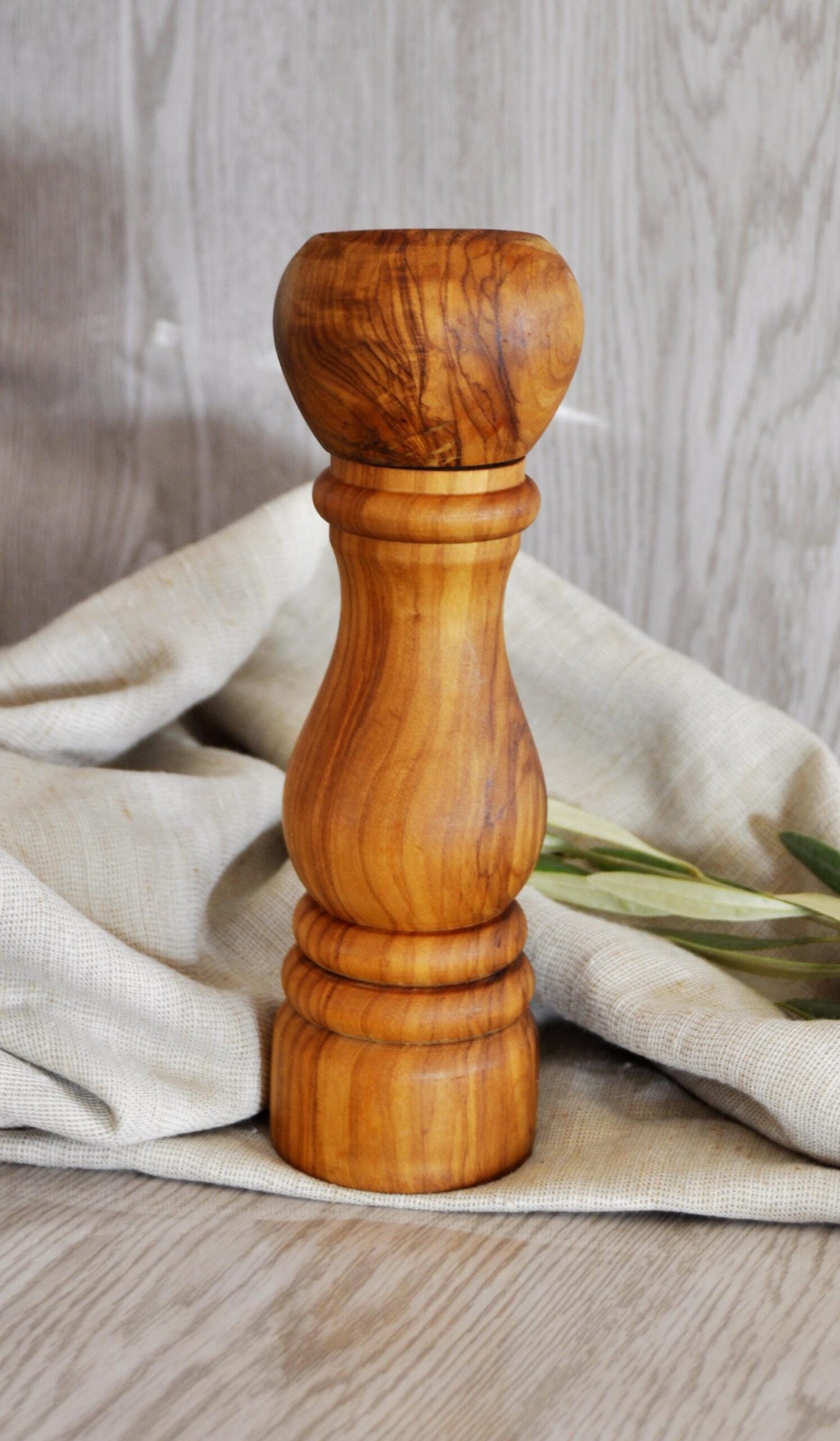 Olive Wood Salt & Pepper Mill | Personalized Handmade Grinder for Seasoning | FREE BeesWax