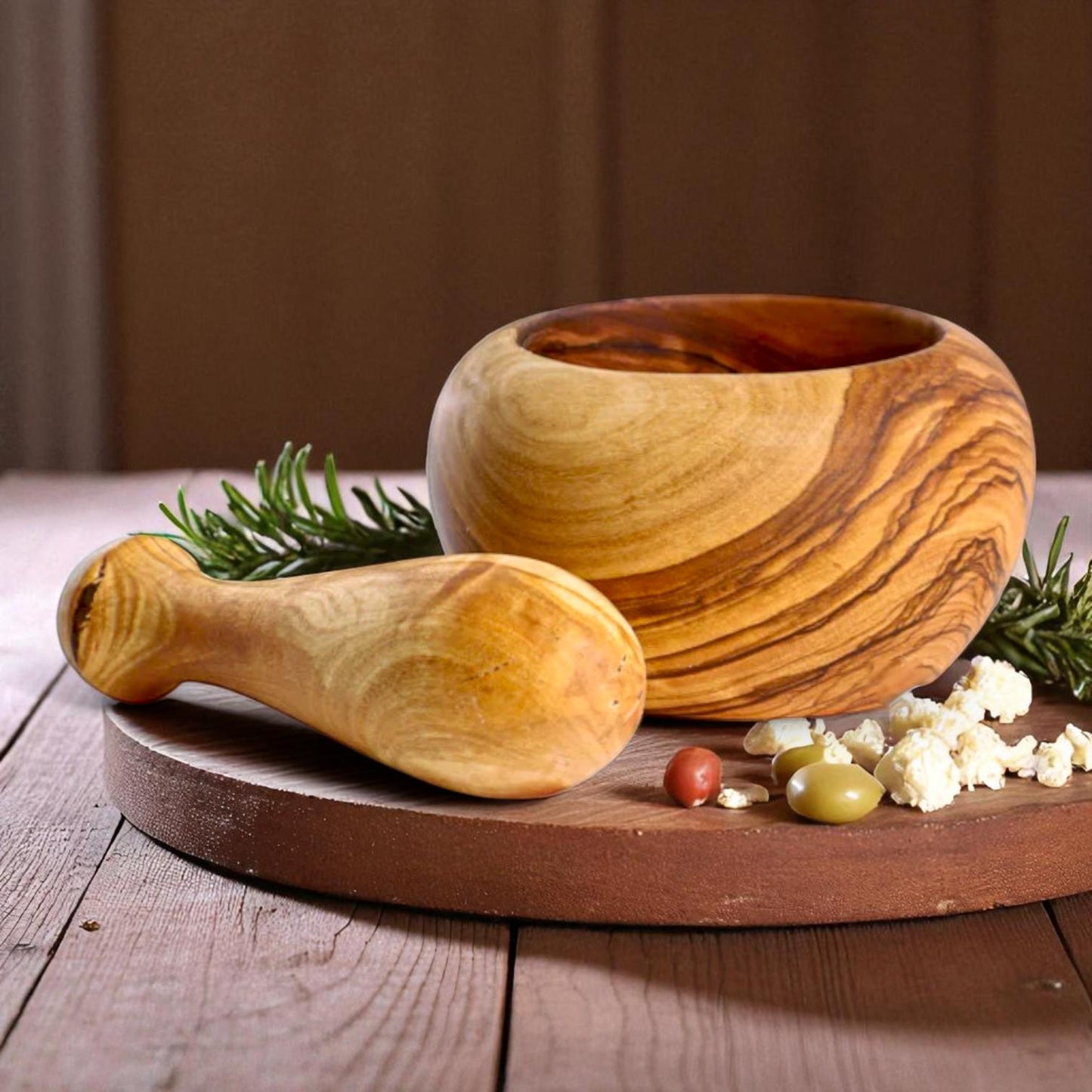 Handmade Round Olive Wood Mortar — Tradition and Quality