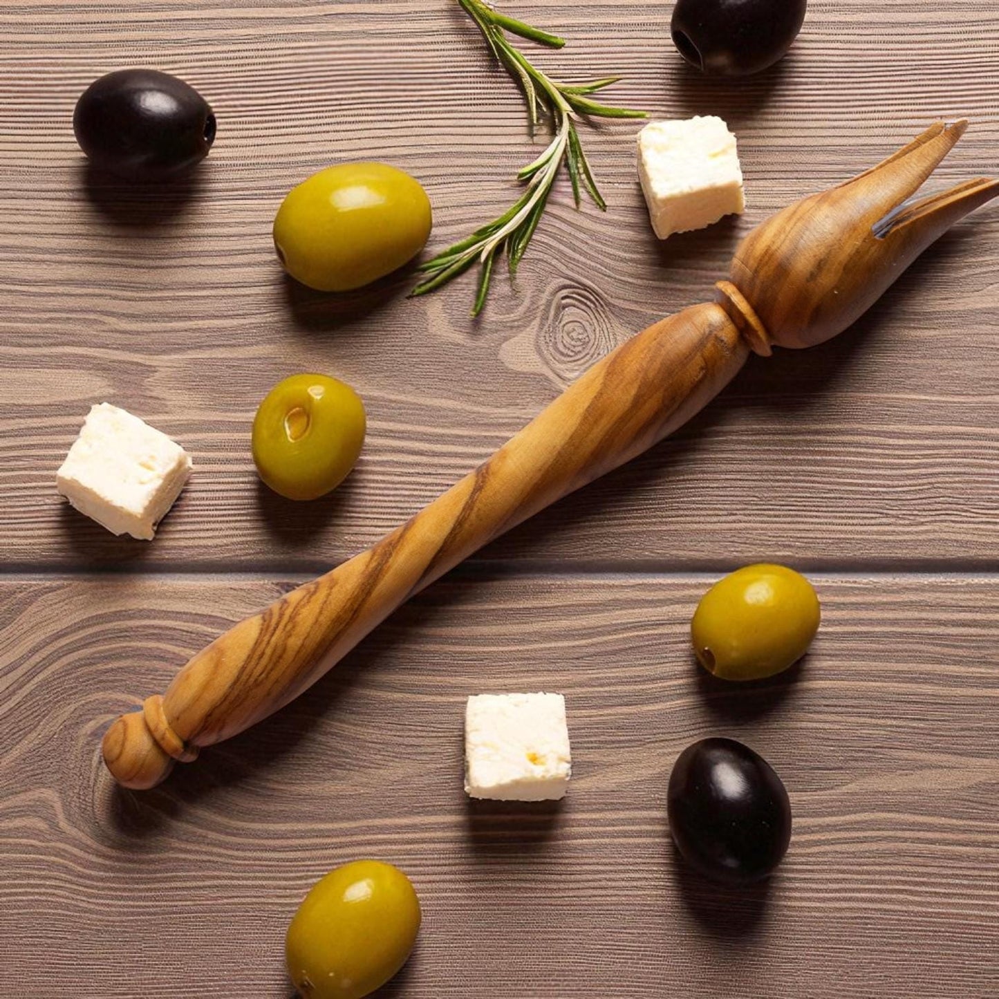 Handcrafted Olive Wood Olive Fork | Rustic Appetizer & Olive Picker | Mediterranean Charcuterie Utensil | Unique Foodie Gift