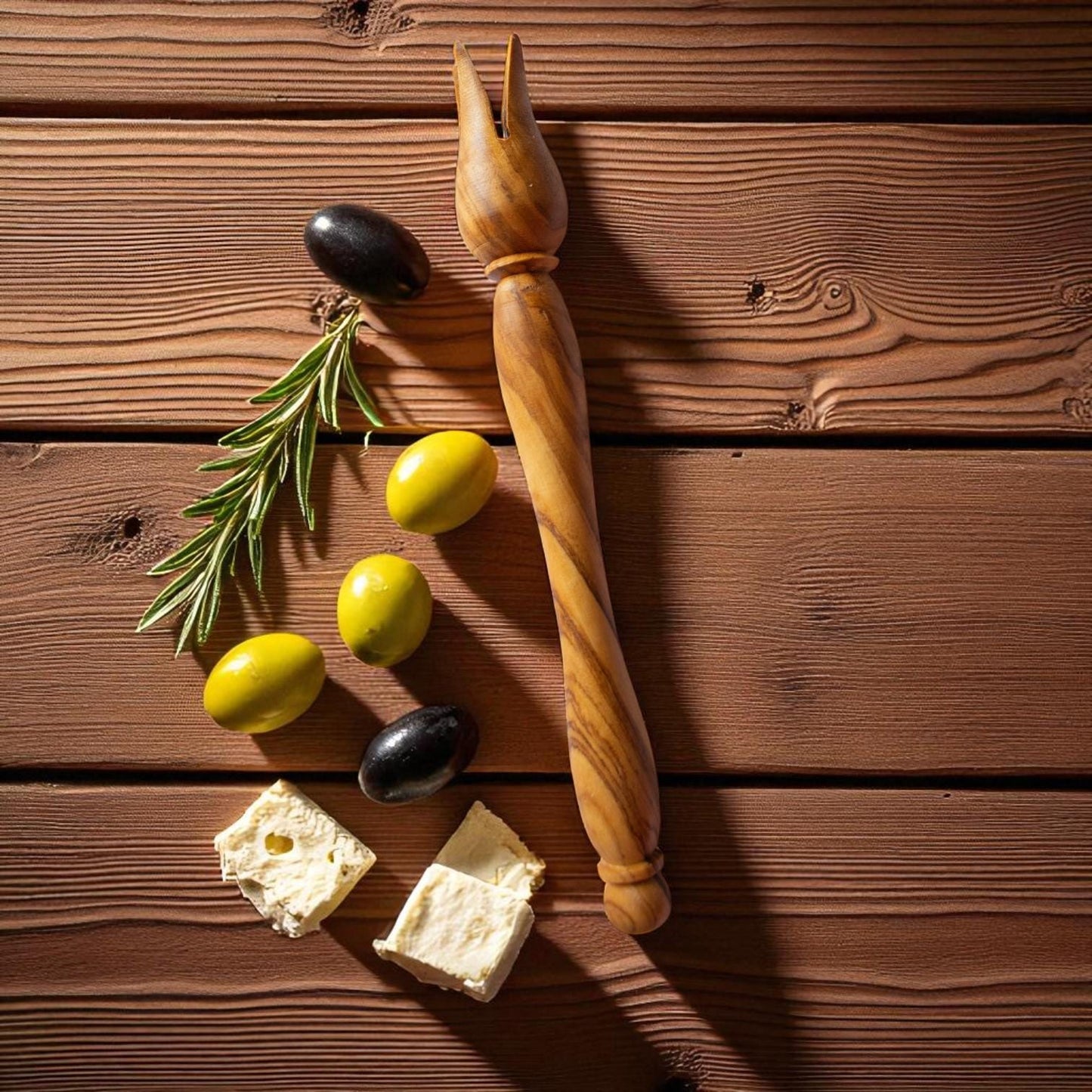 Handcrafted Olive Wood Olive Fork | Rustic Appetizer & Olive Picker | Mediterranean Charcuterie Utensil | Unique Foodie Gift