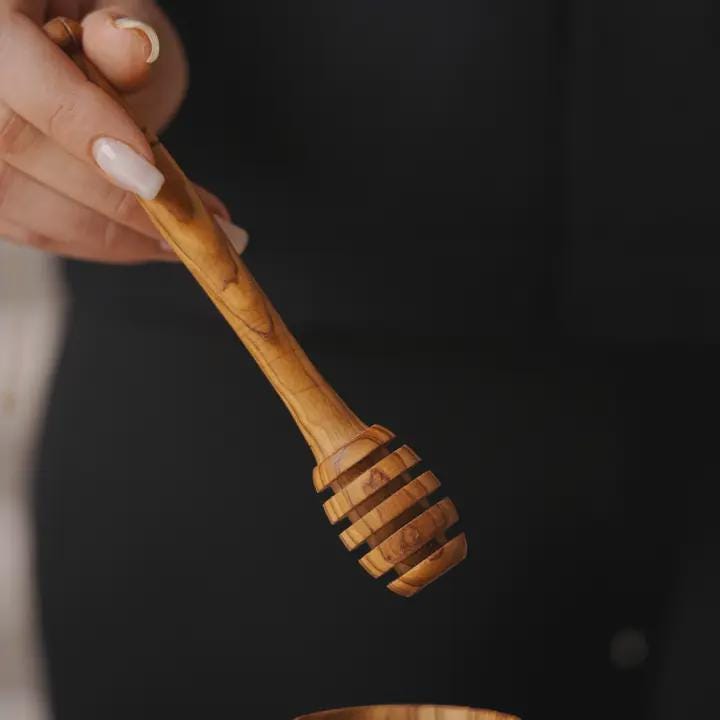 Handcrafted Olive Wood Honey Dipper | 6-Inch Wooden Honey Wand | Rustic Kitchen Utensil | Perfect Tea & Foodie Gift | Natural Honey Drizzler