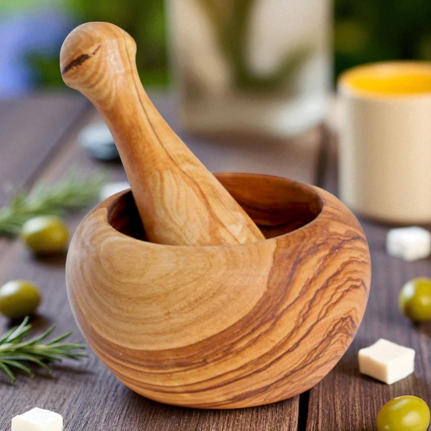 Handmade Round Olive Wood Mortar — Tradition and Quality
