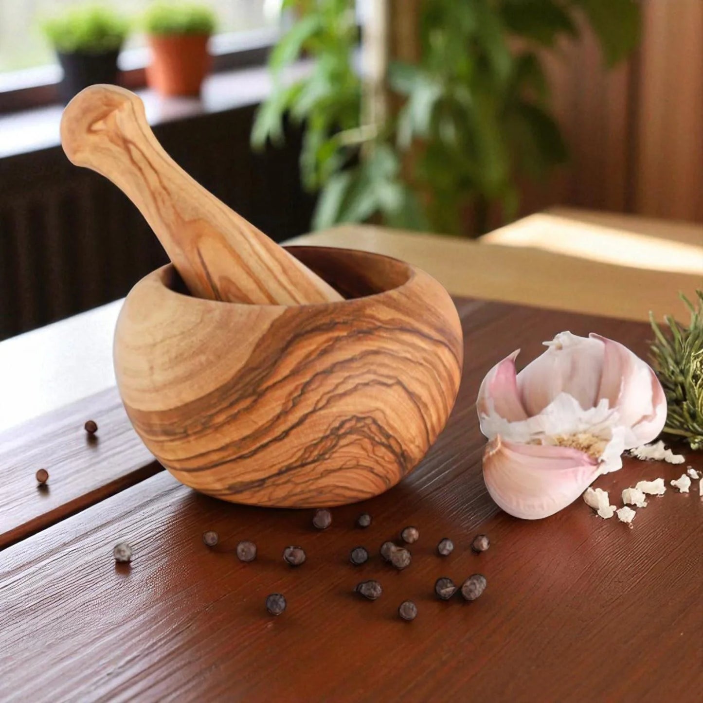 Handmade Round Olive Wood Mortar — Tradition and Quality