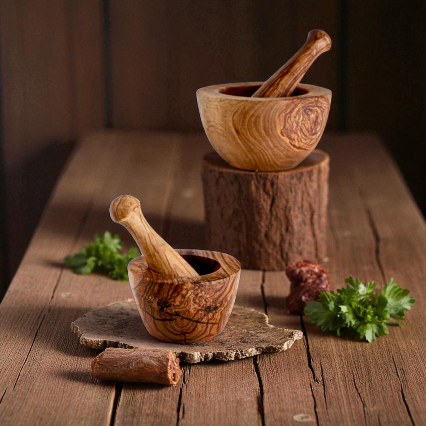 Handcrafted Olive Wood Mortar & Pestle