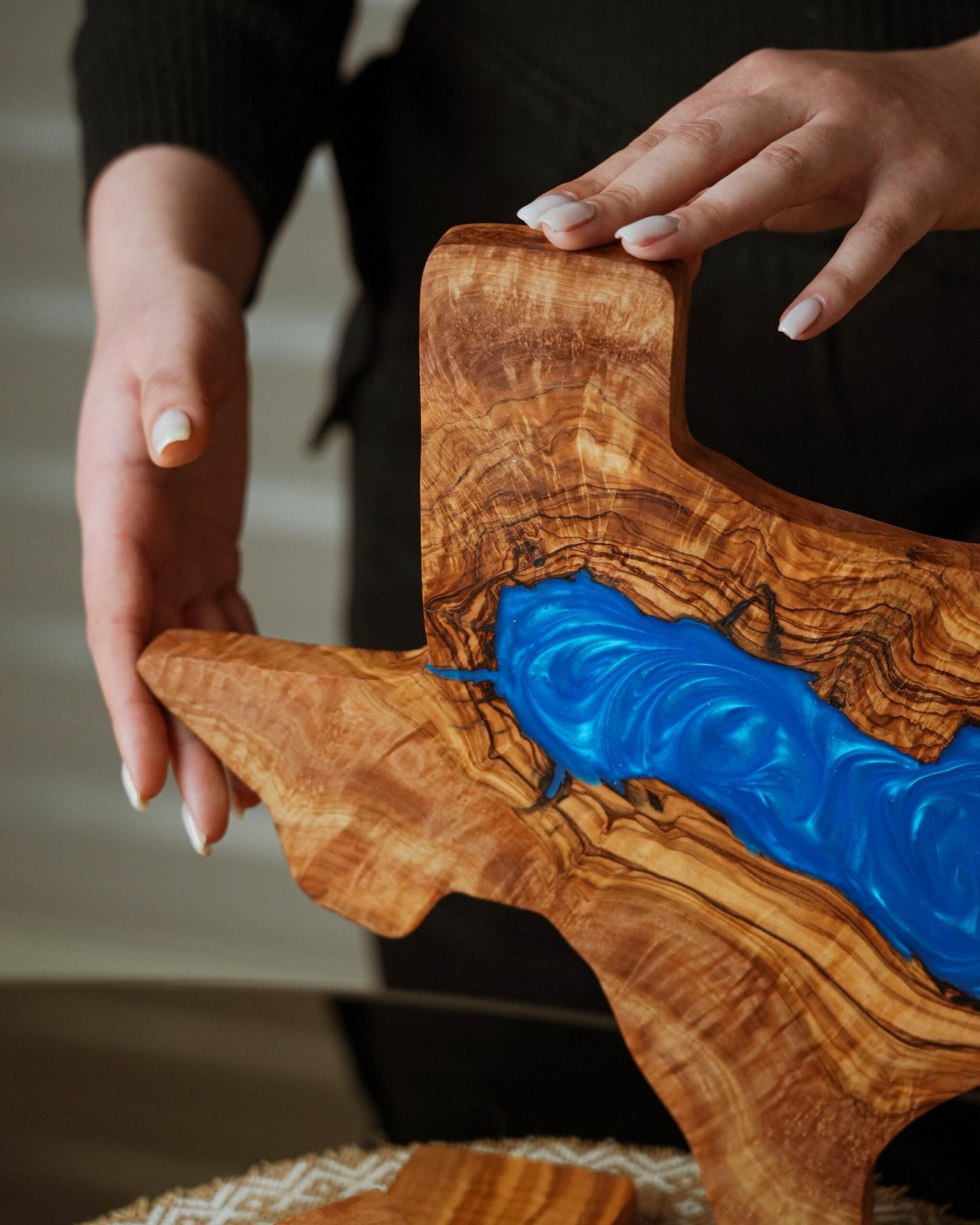Texas Shaped Olive Wood Cutting Board | Handcrafted Rustic Kitchen Décor | Unique Texas Gift