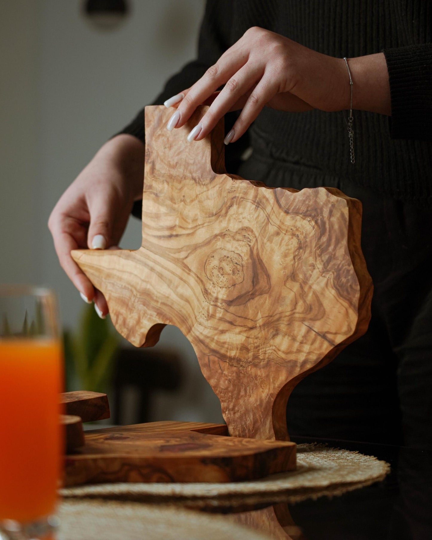 Texas Shaped Olive Wood Cutting Board | Handcrafted Rustic Kitchen Décor | Unique Texas Gift