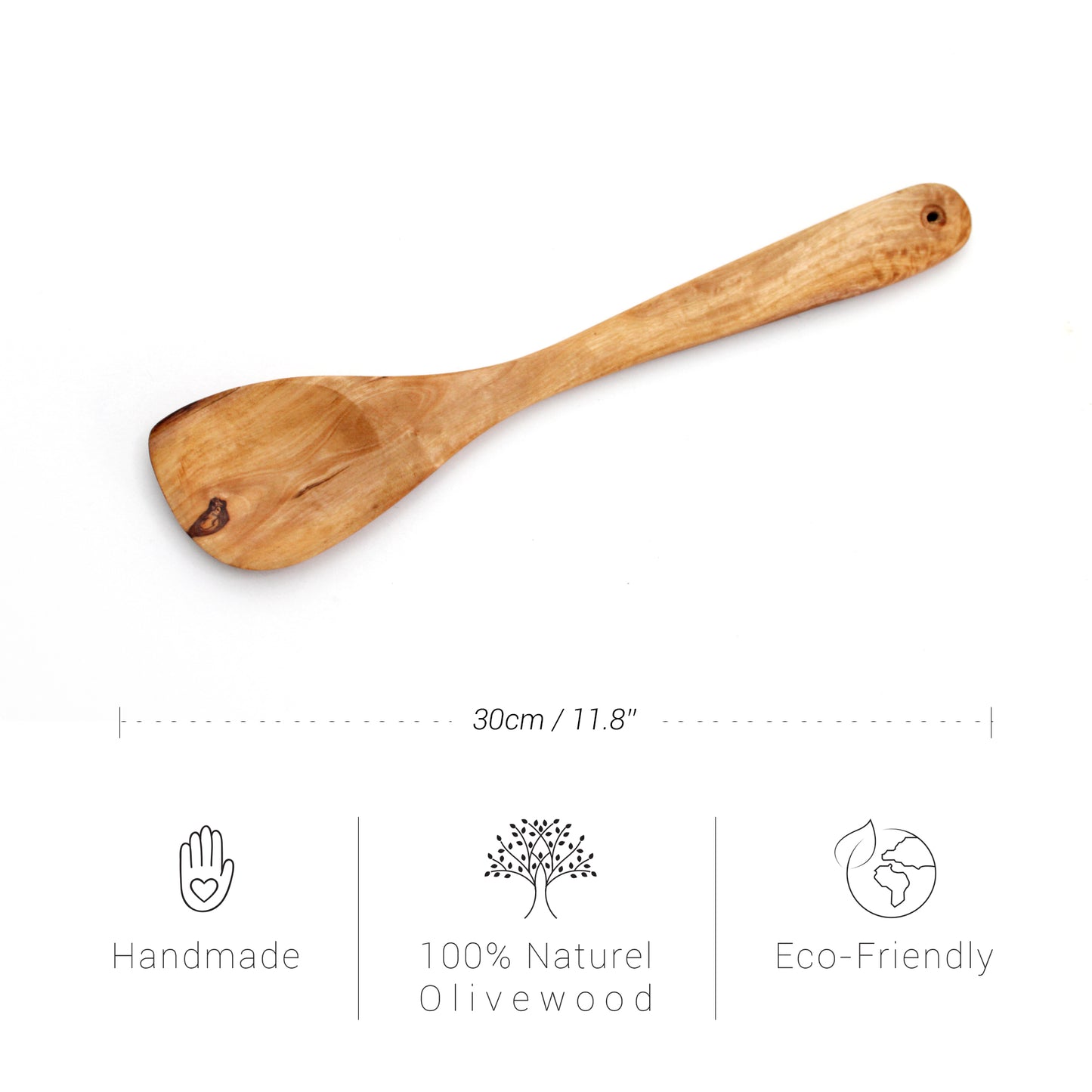 Handcrafted Olive Wood Corner Spoon – 30 cm (11.8”)