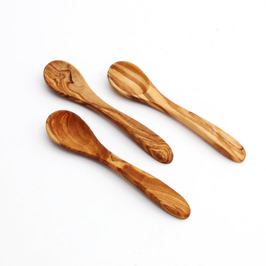 Handcrafted Olive Wood Small Coffee Sugar Spoon Set