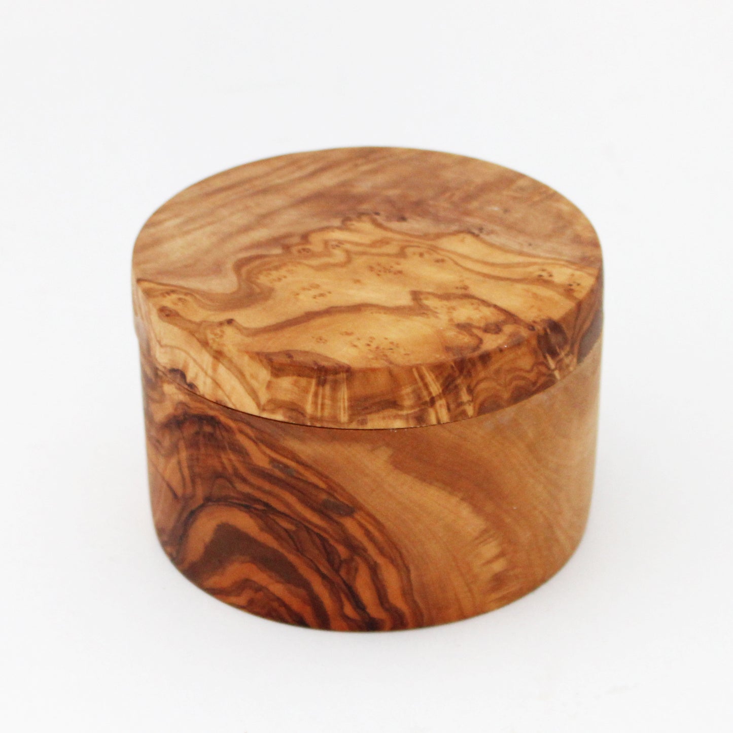 Olive Wood Salt Cellar with Magnetic Lid - Artisan Salt & Pepper Holder with Dual Sections