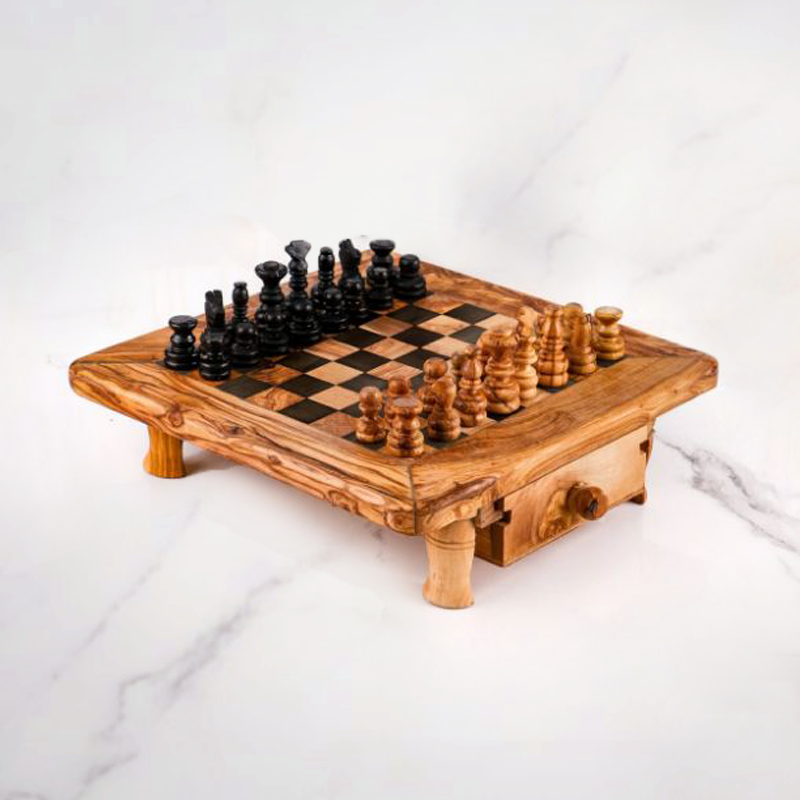 SQUARE CHESSSET BOARD ROUNDED EDGES WITH DRAWER