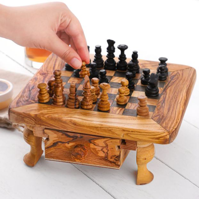 SQUARE CHESSSET BOARD ROUNDED EDGES WITH DRAWER