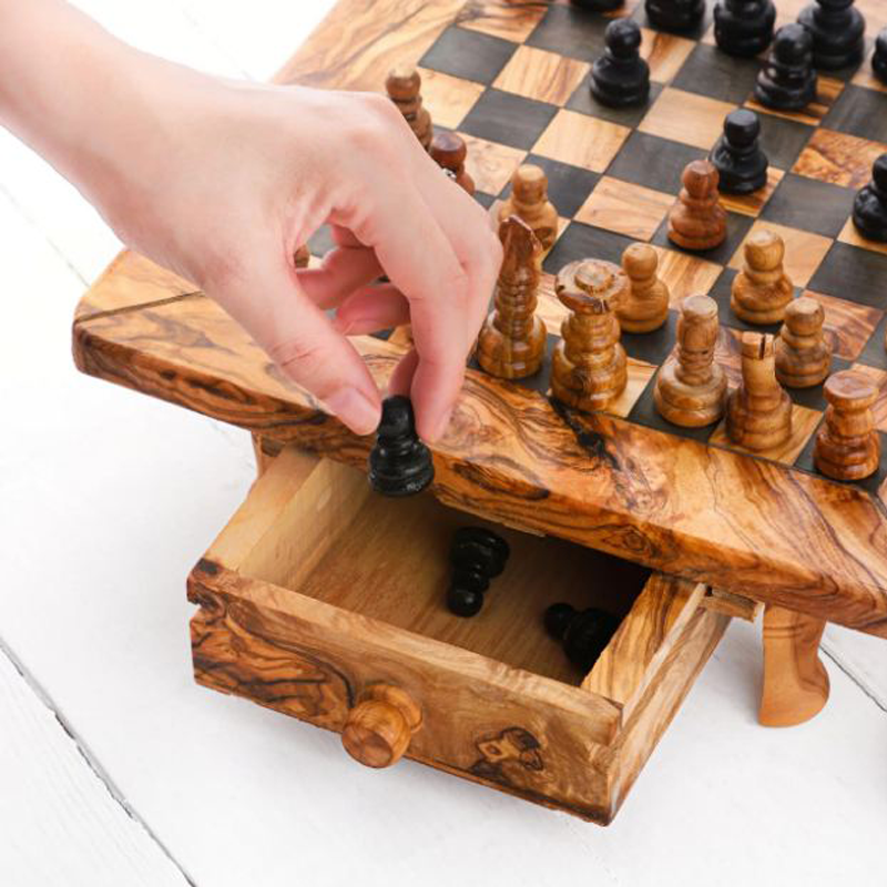 SQUARE CHESSSET BOARD ROUNDED EDGES WITH DRAWER