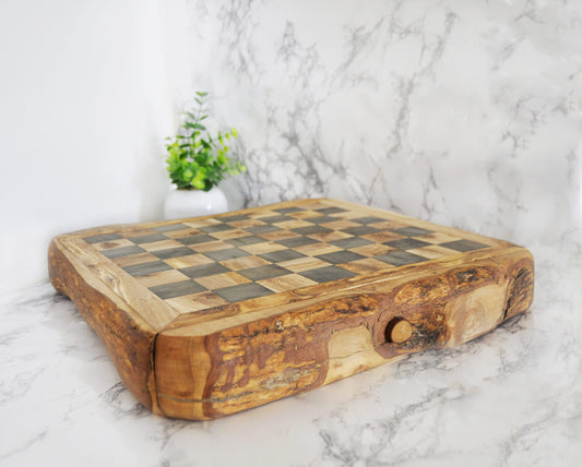 WOODEN CHESS WITH STORAGE RUSTIC