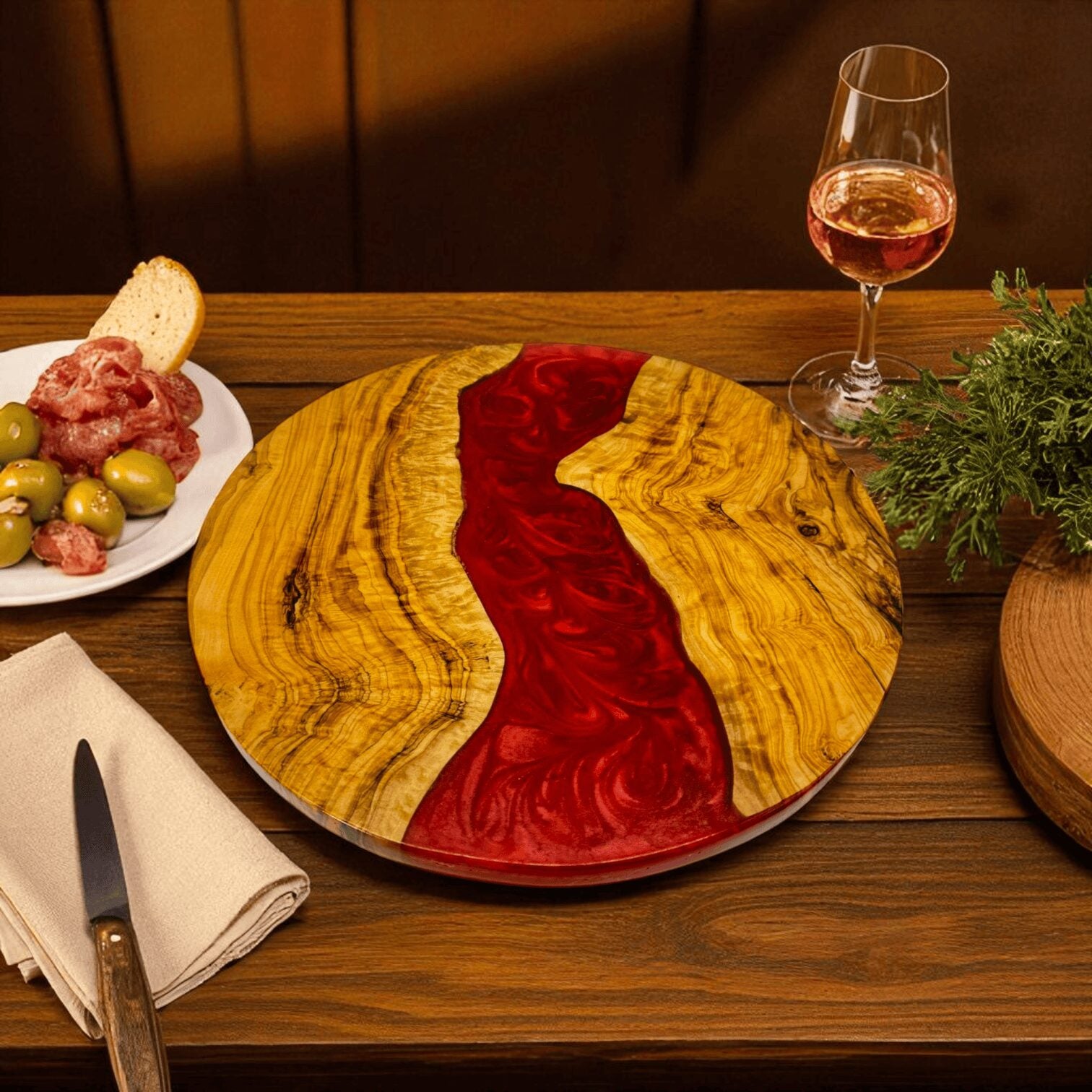 Olive Wood and Resin Lazy Susan