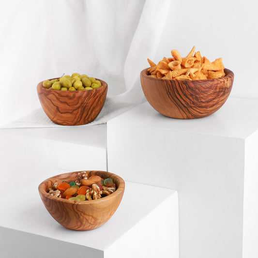 Handmade Olive Wood Bowls Set of 3 Serving Bowls Wooden Bowls + Wood Beewax