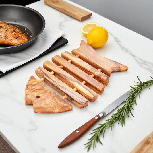 Handcrafted Olive Wood Fish-Shaped Trivet