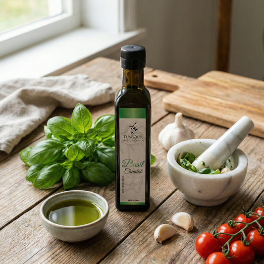 Basil Infused Chemlali Olive Oil (250ml)