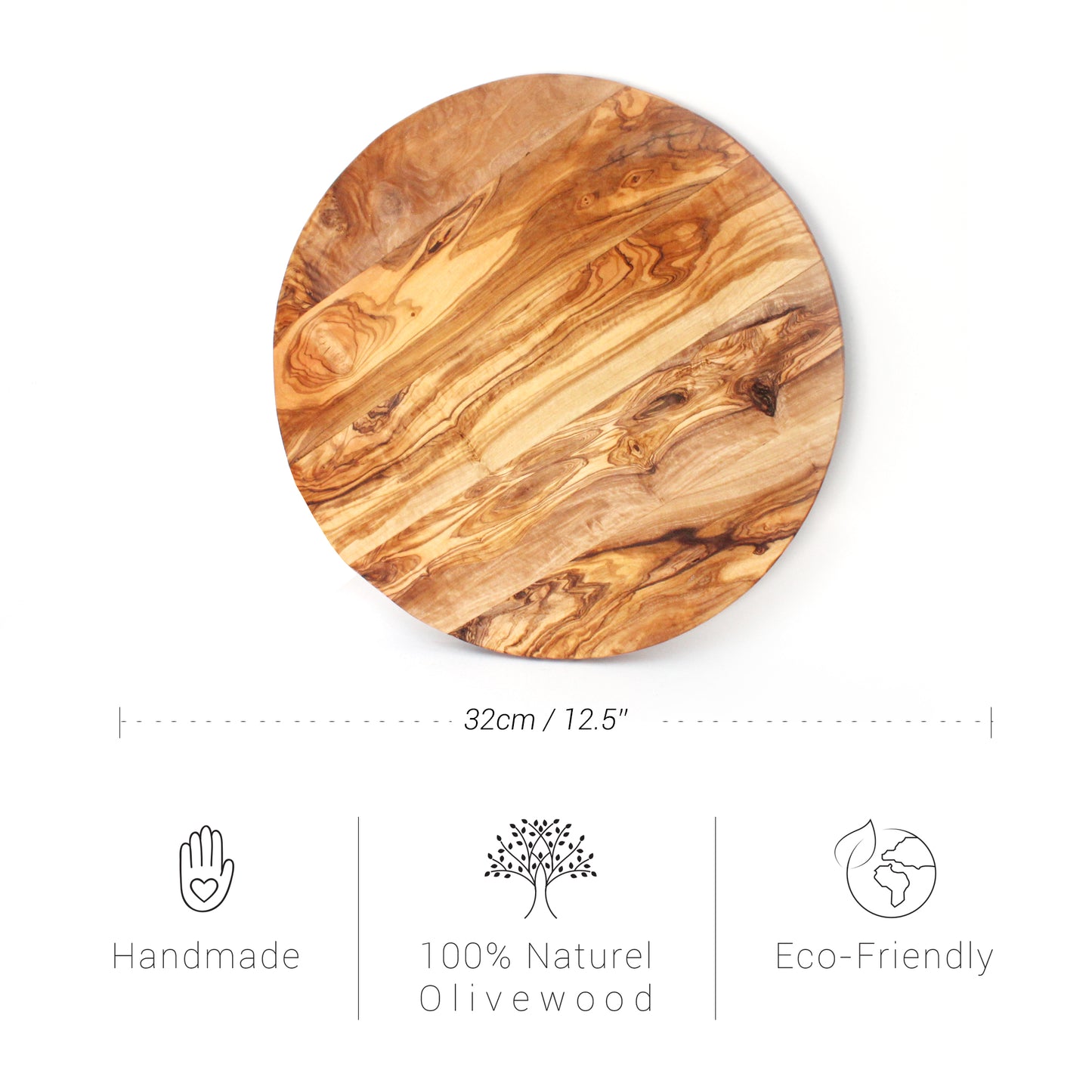 Handmade Olive Wood Round Cutting & Serving Board – 32cm (12.5”)