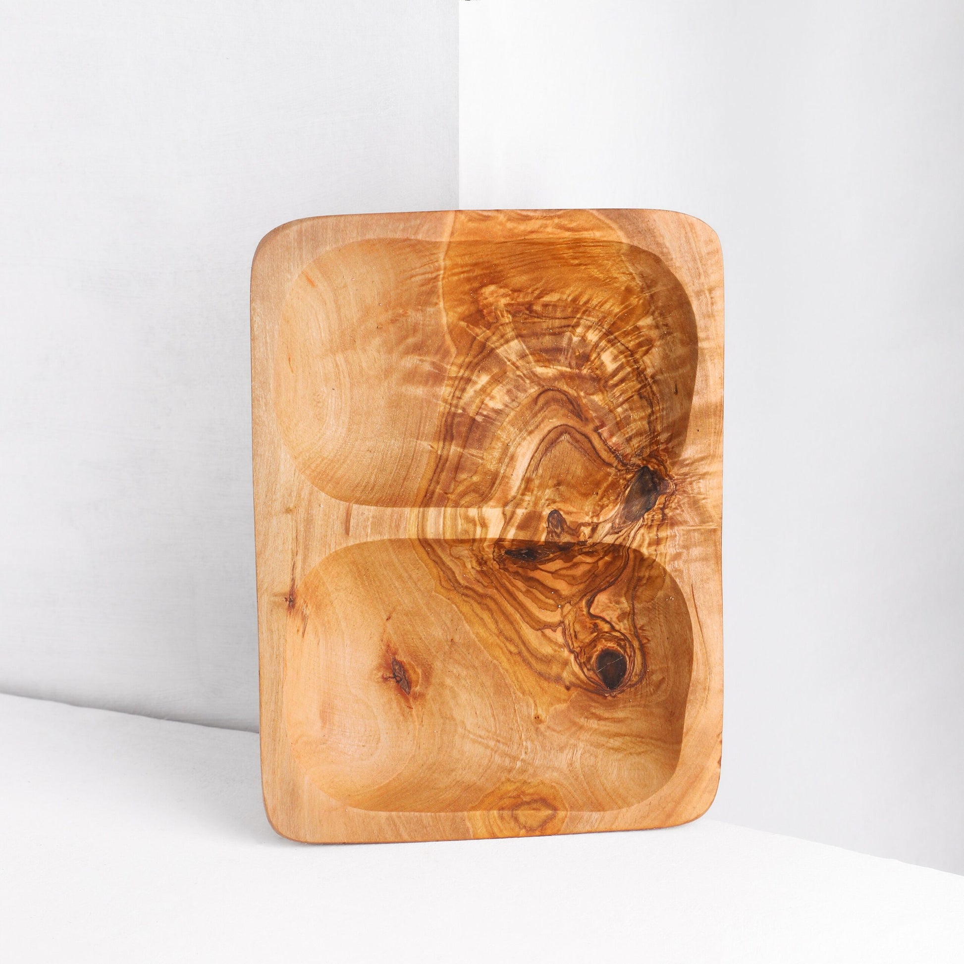 Mediterranean Olive Wood 2 Section Serving Tray, Handmade